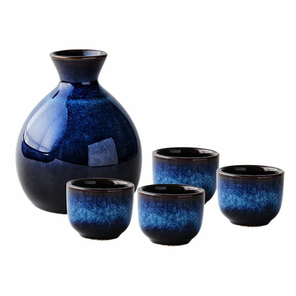 Lurrose Ceramiczny japoński zestaw do sakwy zawiera 1 butelkę Tokkuri i 4 kubki Ochoko na gorącą lub zimną wodę tradycyjny kubek do herbaty