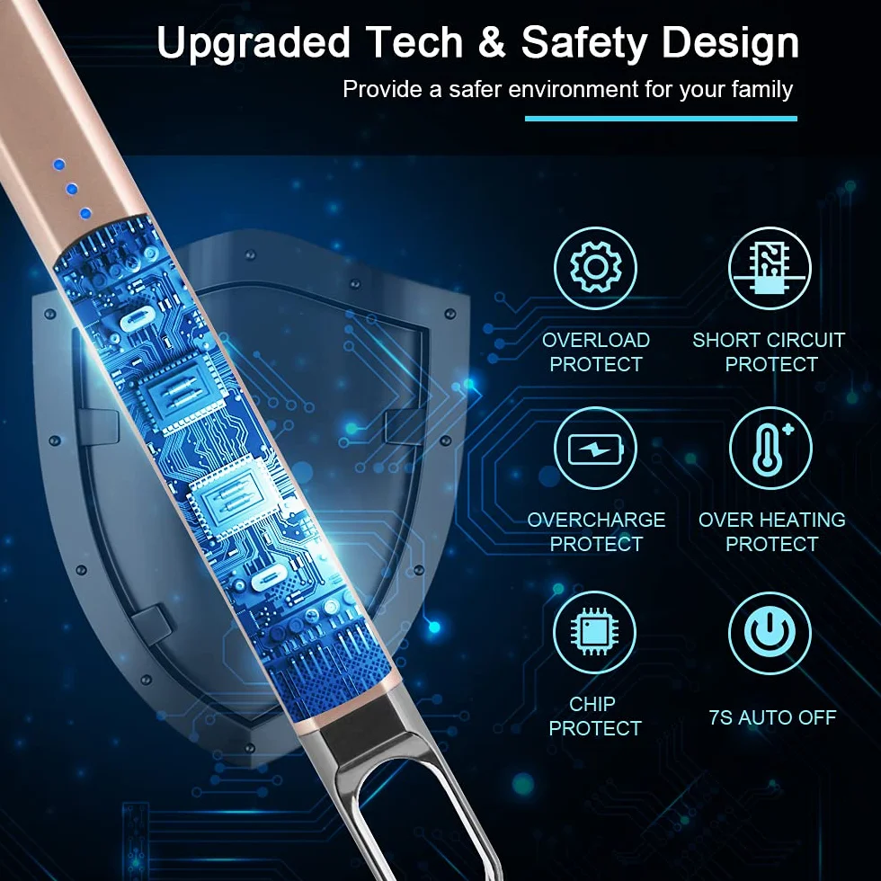 SUPRUS Zapalniczka do świec, elektryczna, z łukiem świetlnym, wiatroszczelna, bezpłomieniowa, do ponownego ładowania przez USB, z oświetleniem LED, na kemping, do grillowania, gotowania (złota)