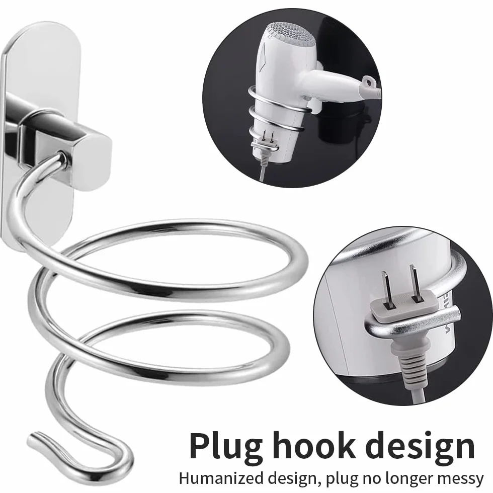 Newaner Uchwyt na suszarkę do włosów, uchwyt na kabel bez wiercenia, opatentowany klej + samoprzylepny klej, aluminium, matowe wykończenie, uchwyt do suszarki