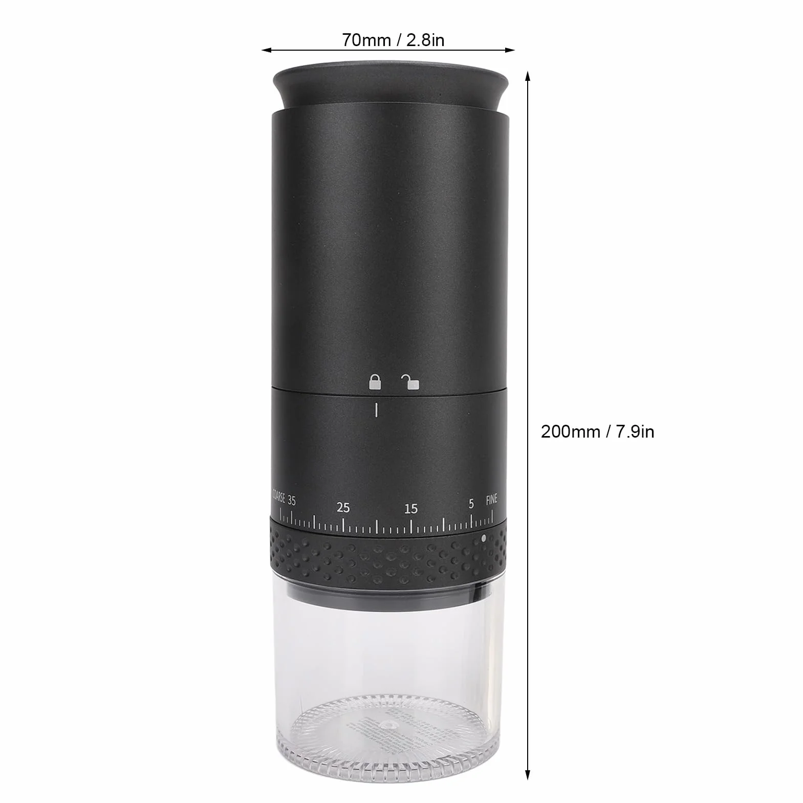 Elektryczny młynek do kawy żarnowy, 110 ml, 38 ustawień, ładowany