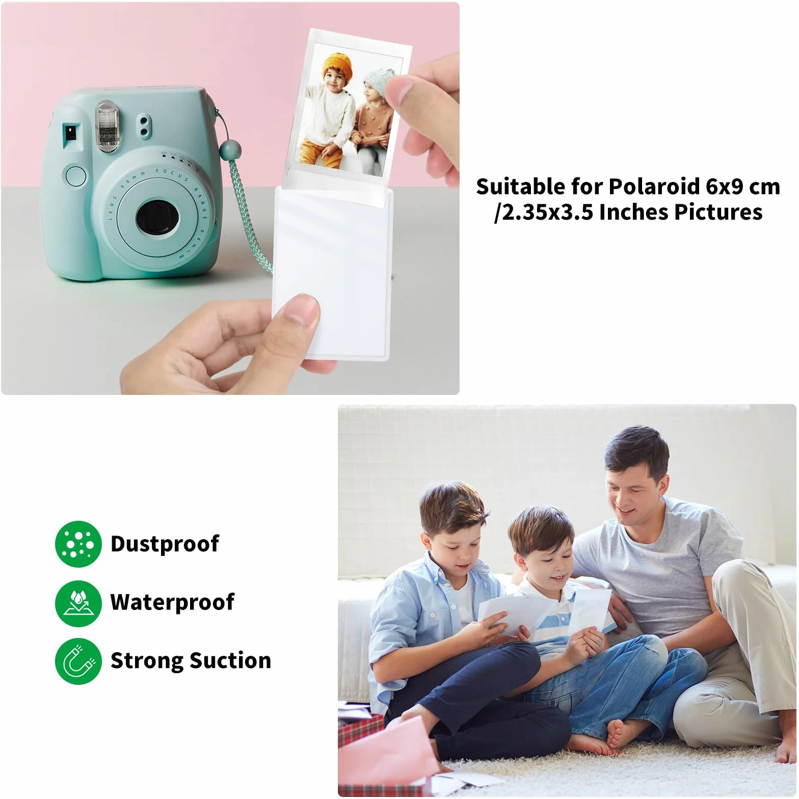 FRETONBA Magnetyczne Ramki na Zdjęcia na Lodówkę dla Filmów Polaroid Instax Mini, 10 Sztuk 9,5 x 6,5 cm, Małe Magnetyczne Ramki na Zdjęcia i Pocztówki, Biały