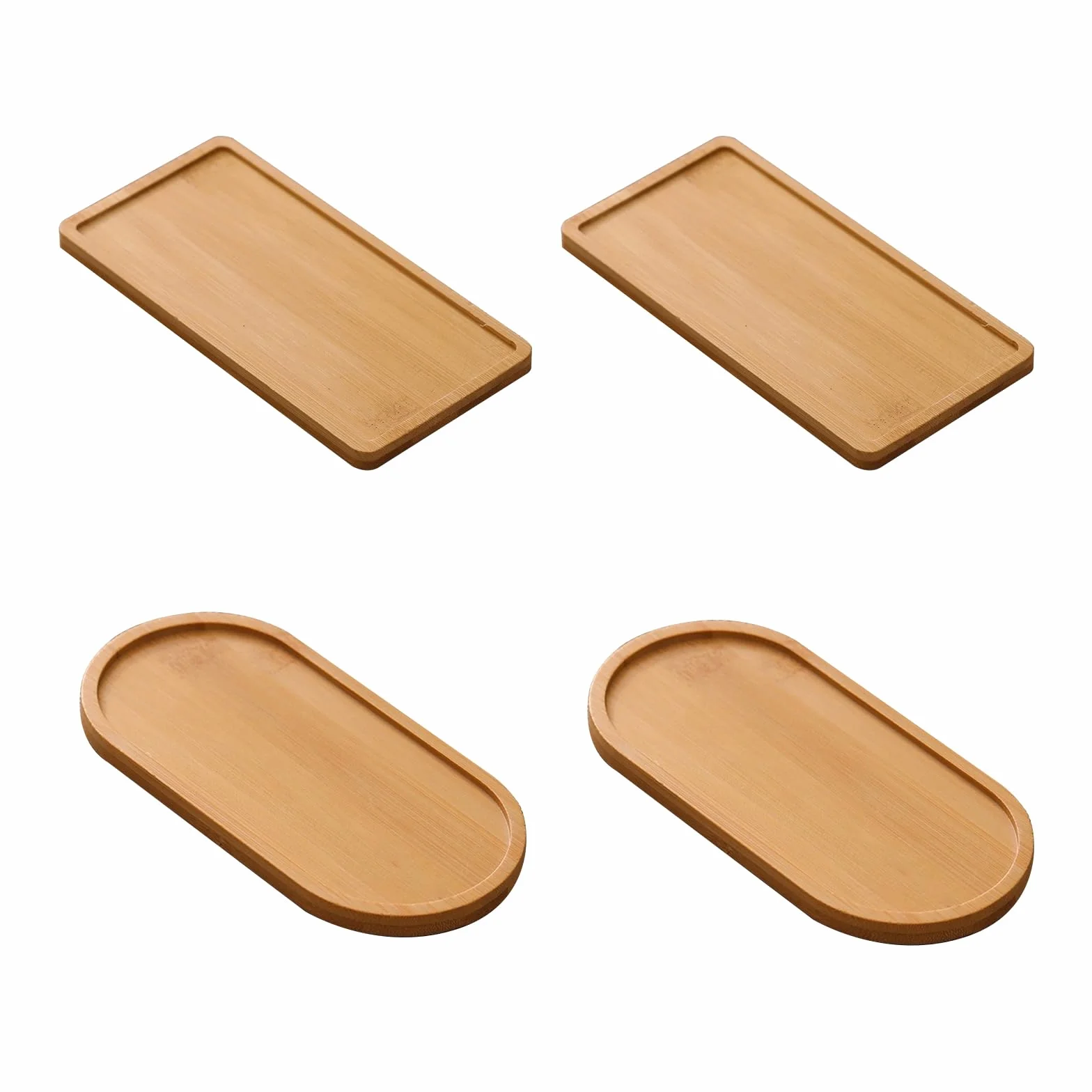 Bambusowa taca, 4 małe tace, owalne drewniane tace, mała taca do serwowania, podkładki pod filiżanki, ciasto (17,5 x 8,8 x 1,1 cm)