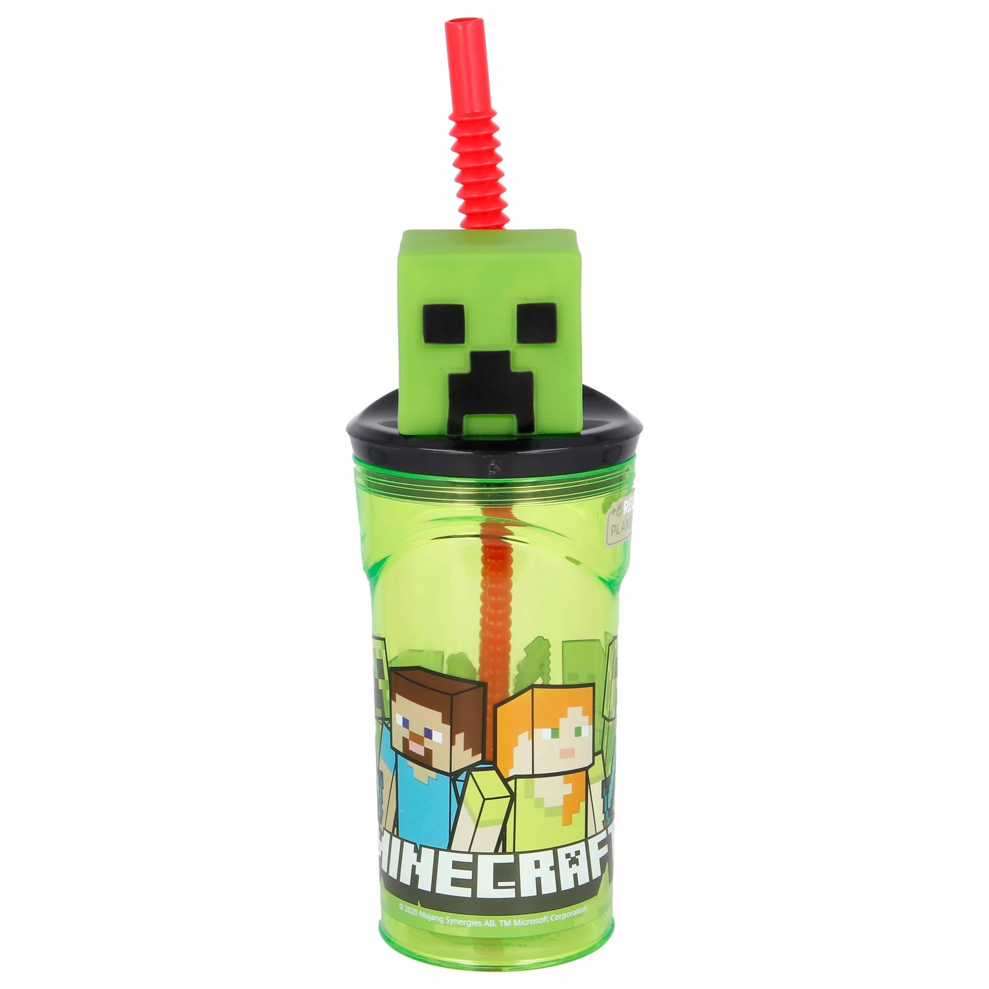Stor Szklanka wielokrotnego użytku dla dzieci ze słomką i pokrywką z figurką 3D i pojemnością Minecraft 360 ml