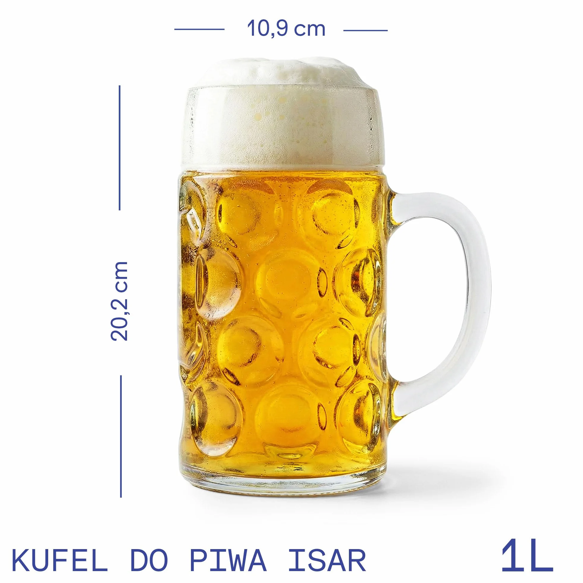 Niemiecki kufel do piwa 126,5 ml z linią na 1 l, 6 sztuk