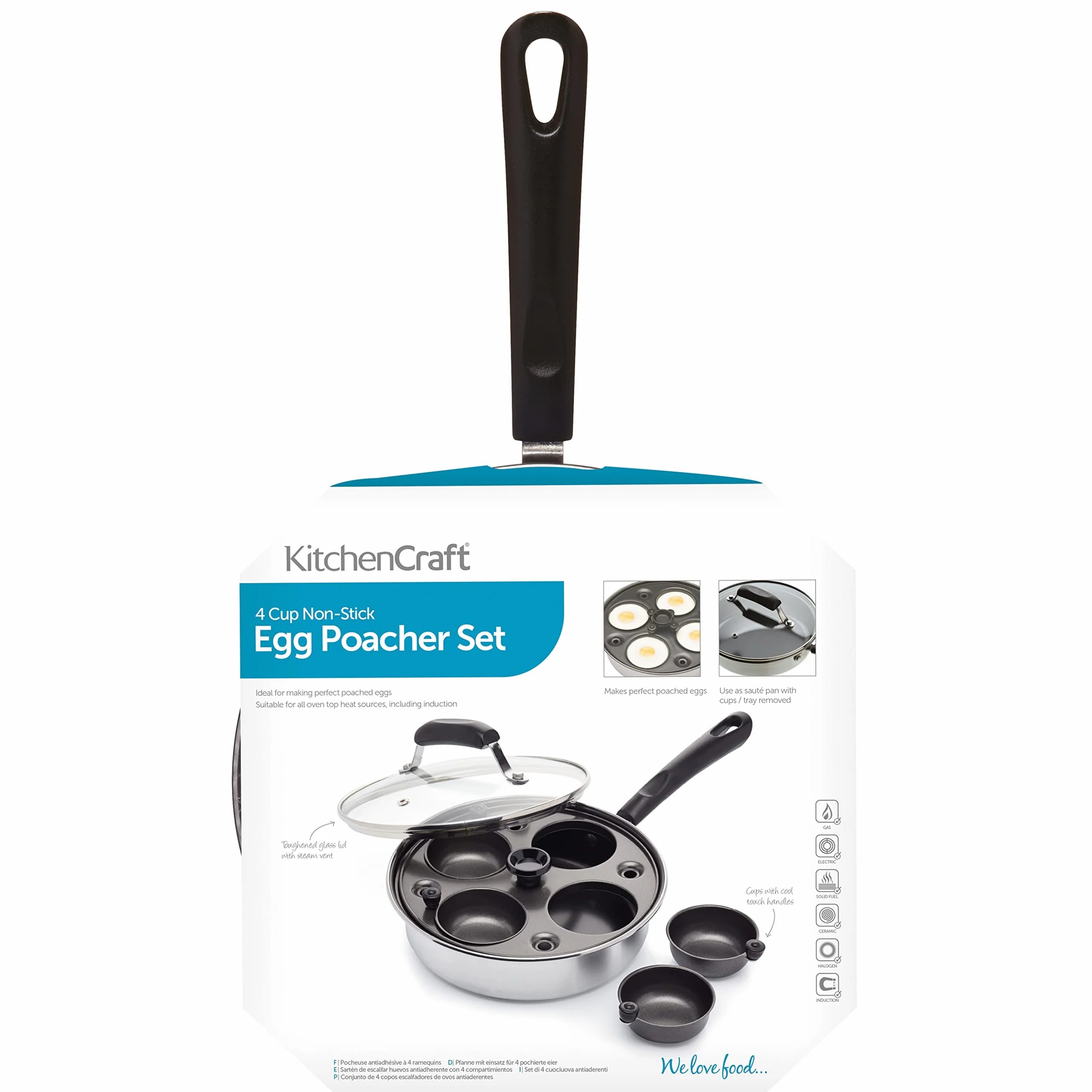 KitchenCraft Patelnia do gotowania jajek ze stali węglowej, patelnia do gotowania jajek na 4 jajka, 21 cm, srebrna