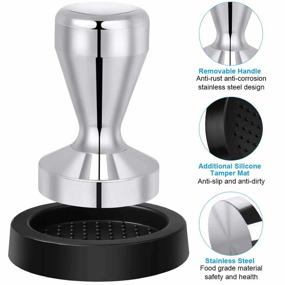 Vicloon Tamper do kawy, 51 mm, prasa do kawy espresso ze stali nierdzewnej z silikonową matą do ubijania