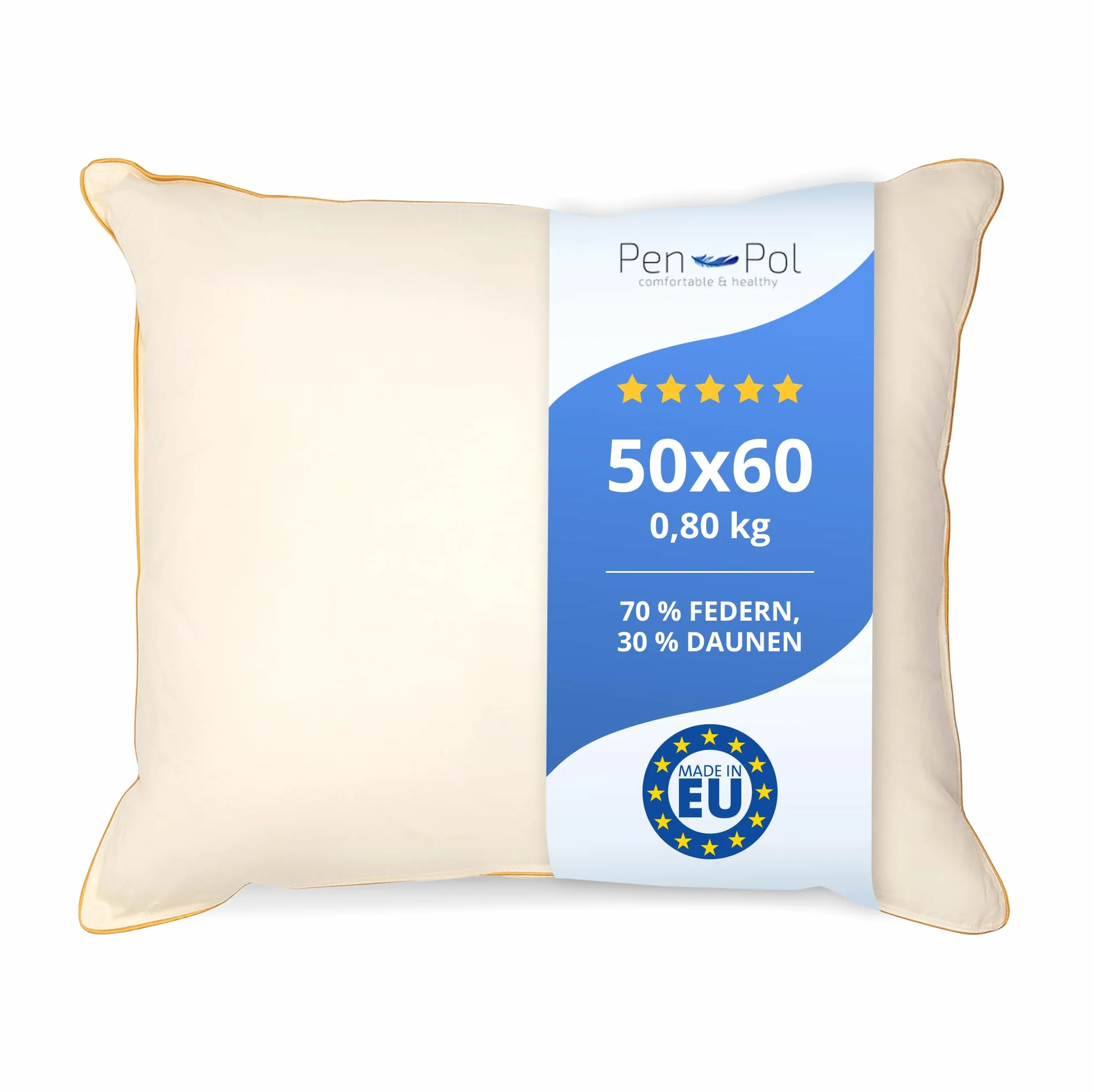 Poduszka z pierza 50x60cm 800g 70% pierze 30% puch naturalne wypełnienie 100% bawełniane poszycie Ecru