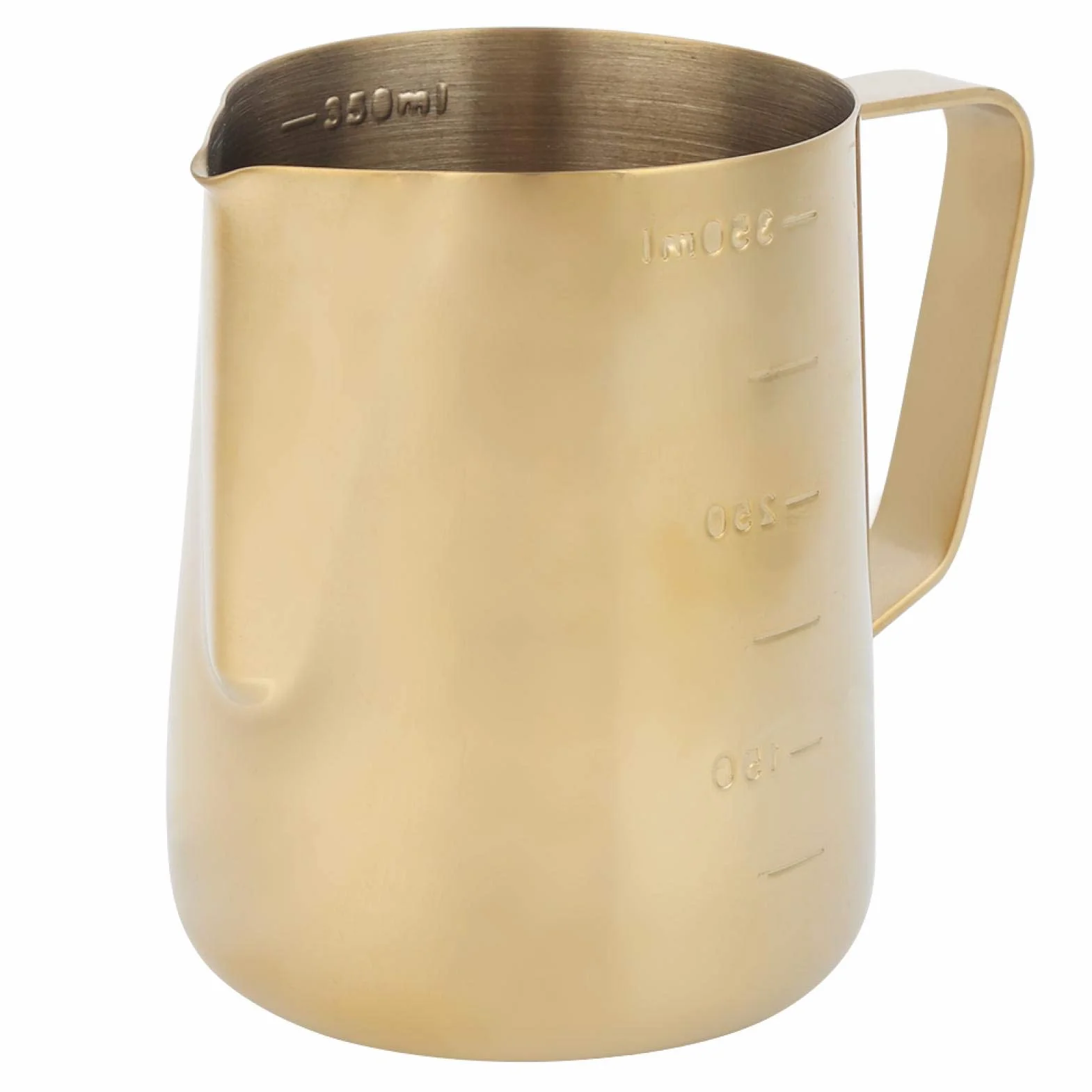 Kubek na mleko ze stali nierdzewnej 350 ml do latte z ergonomicznym uchwytem złoty