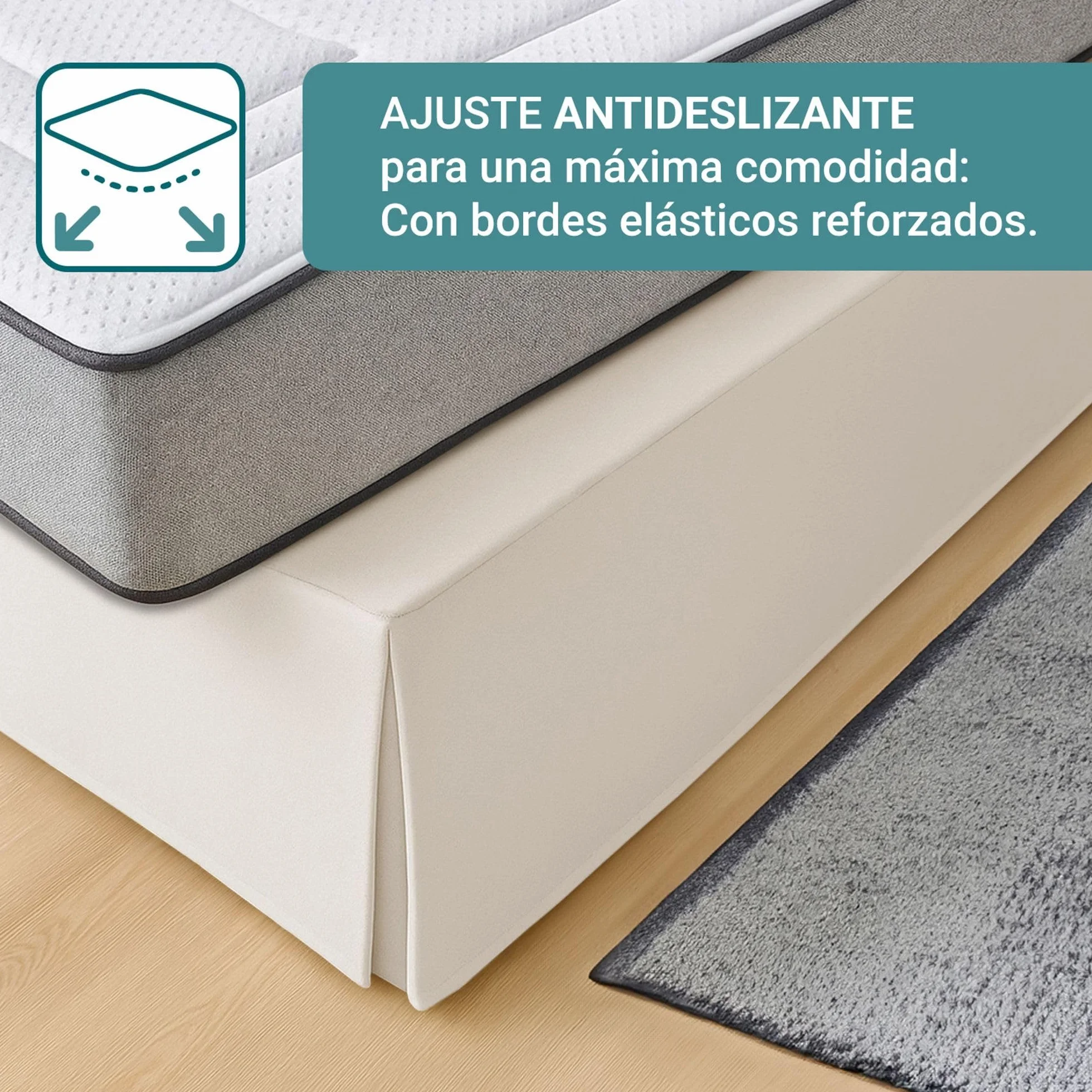 Pokrywa łóżka Canape 90 Faldon 90x190/200 cm Kość słoniowa Antypoślizgowe oddychające 100% Made in Spain