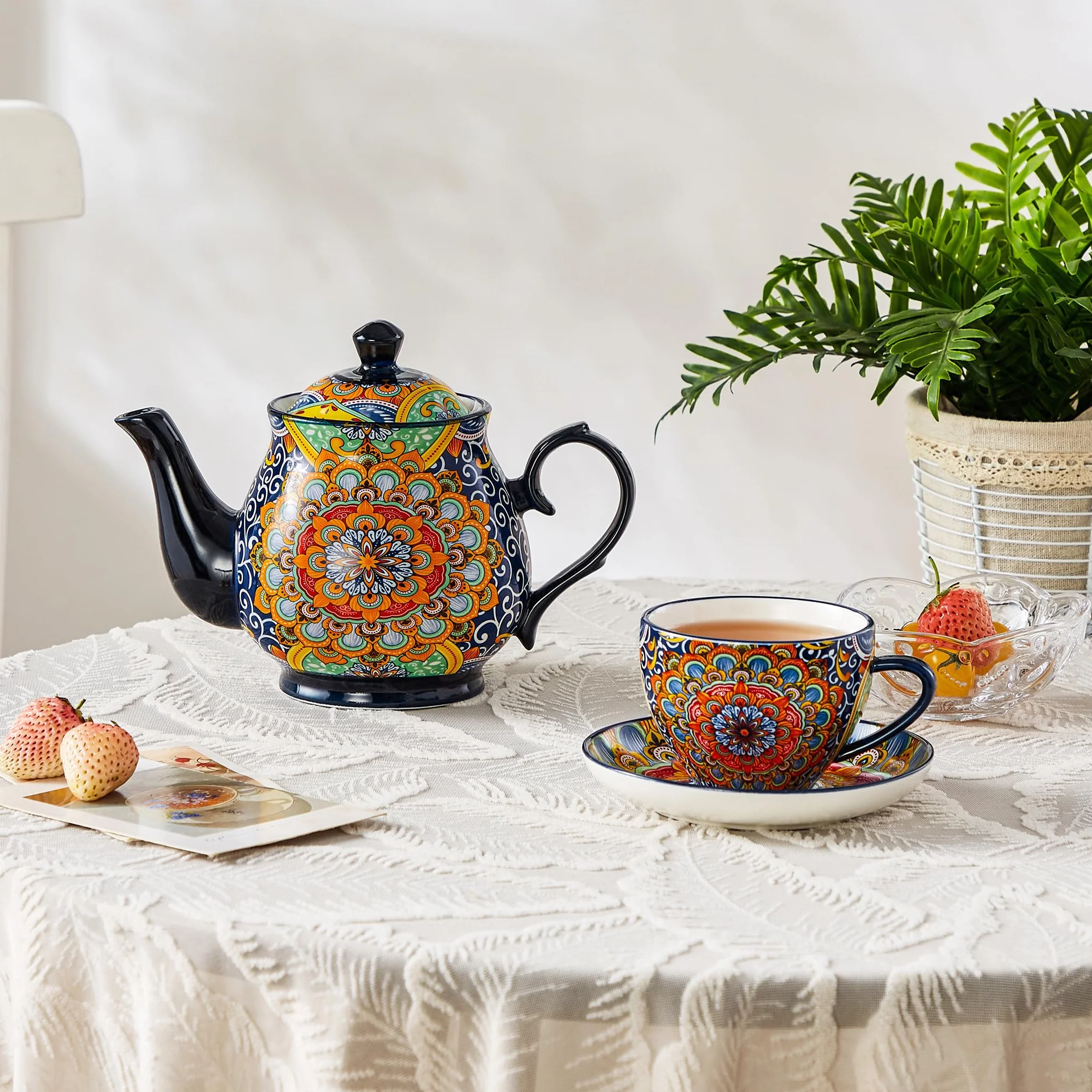 vancasso SIMI dzbanek do herbaty, 900 ml, porcelanowy dzbanek do herbaty, regał Bloom