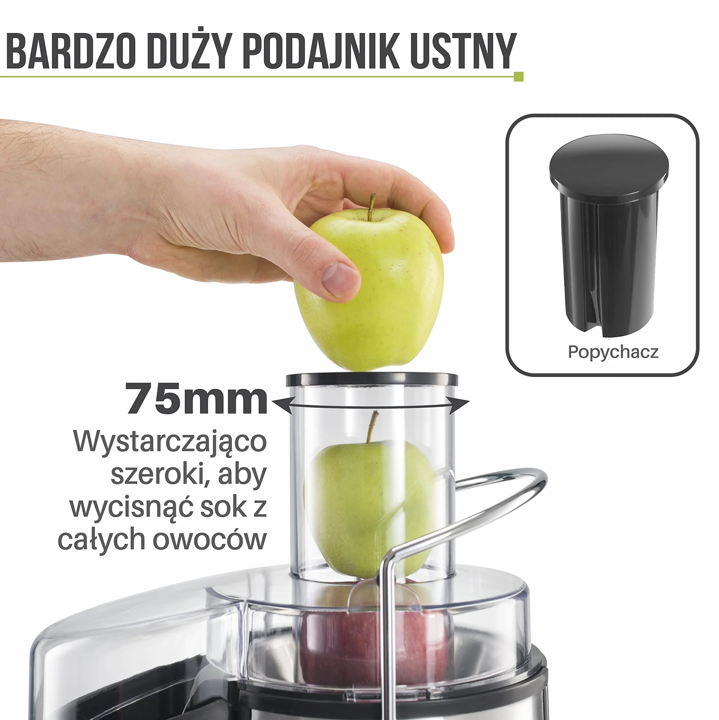Twinzee Odśrodkowa sokowirówka 850 W 2 poziomy prędkości 75 mm
