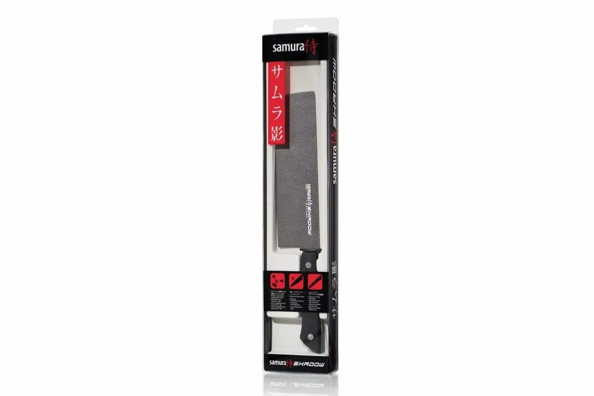 SAMURA Nóż Nakiri stal 17 cm AUS-8 hartowany 58-59 HRC czarna powłoka