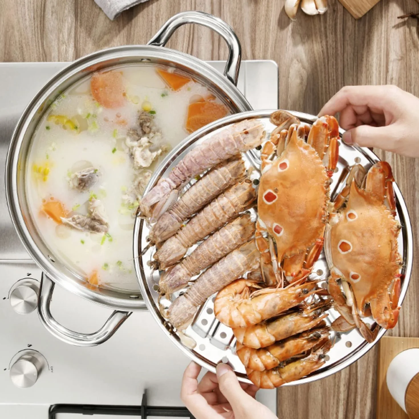 Garnek do gotowania na parze 28cm ze stali nierdzewnej Stockpot profesjonalny