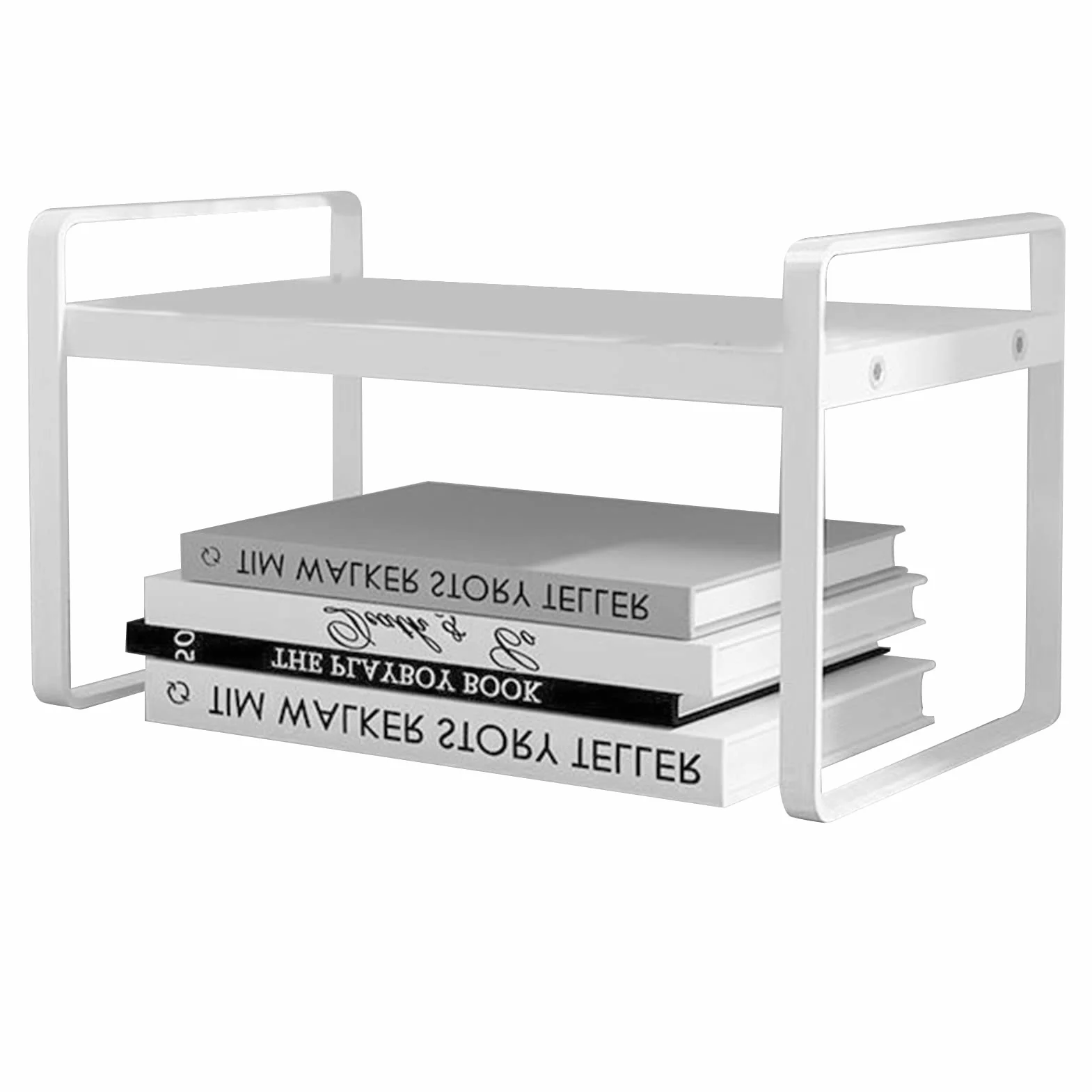 Mała Półka Na Książki Do Przechowywania Na Biurku, Dwuwarstwowa Pamięć Masowa Małe Urocze Półki Na Biurko Białe Uniwersalne Organizery Do Umieszczania Materiałów Biurowych, Dokumentów, Książek I Rośli