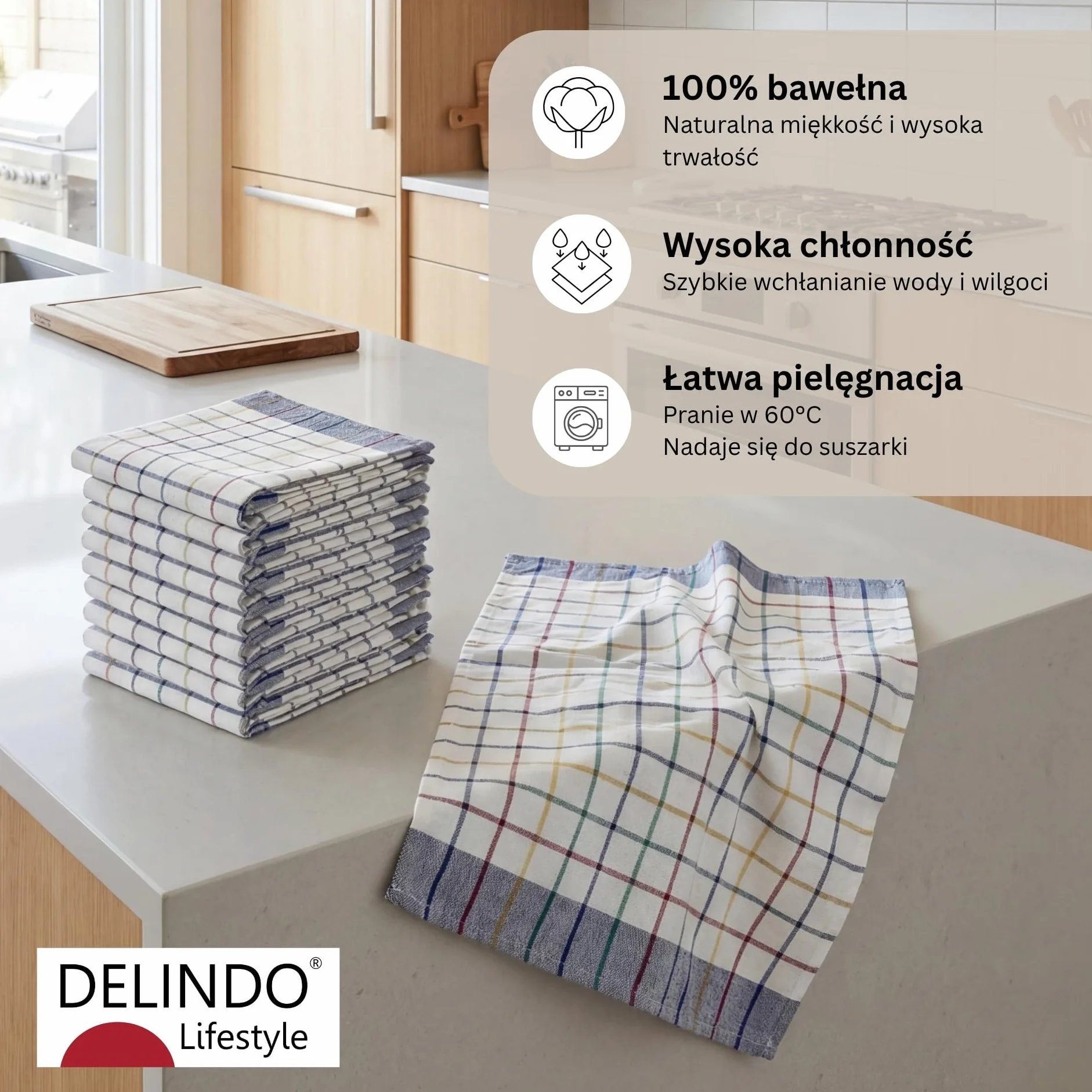 Delindo Lifestyle Ścierki do naczyń z serii Bern, zestaw 10 sztuk, niebieskie, 100% bawełna, 50 x 70 cm, chłonne ręczniki kuchenne, w kratkę, do kuchni i gastronomii