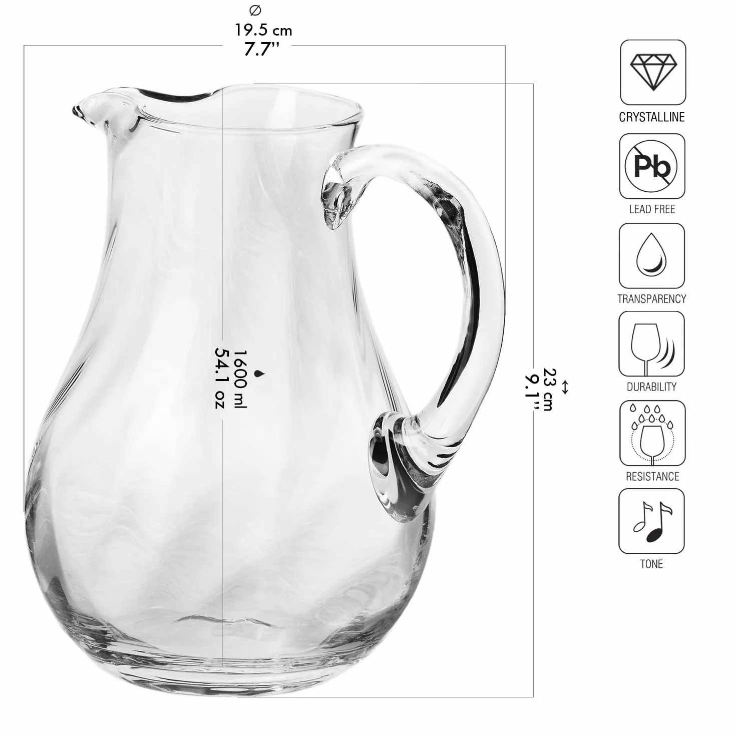 KROSNO Szklany Dzbanek do Wody 1600 Ml Romance Szkło Kryształowe