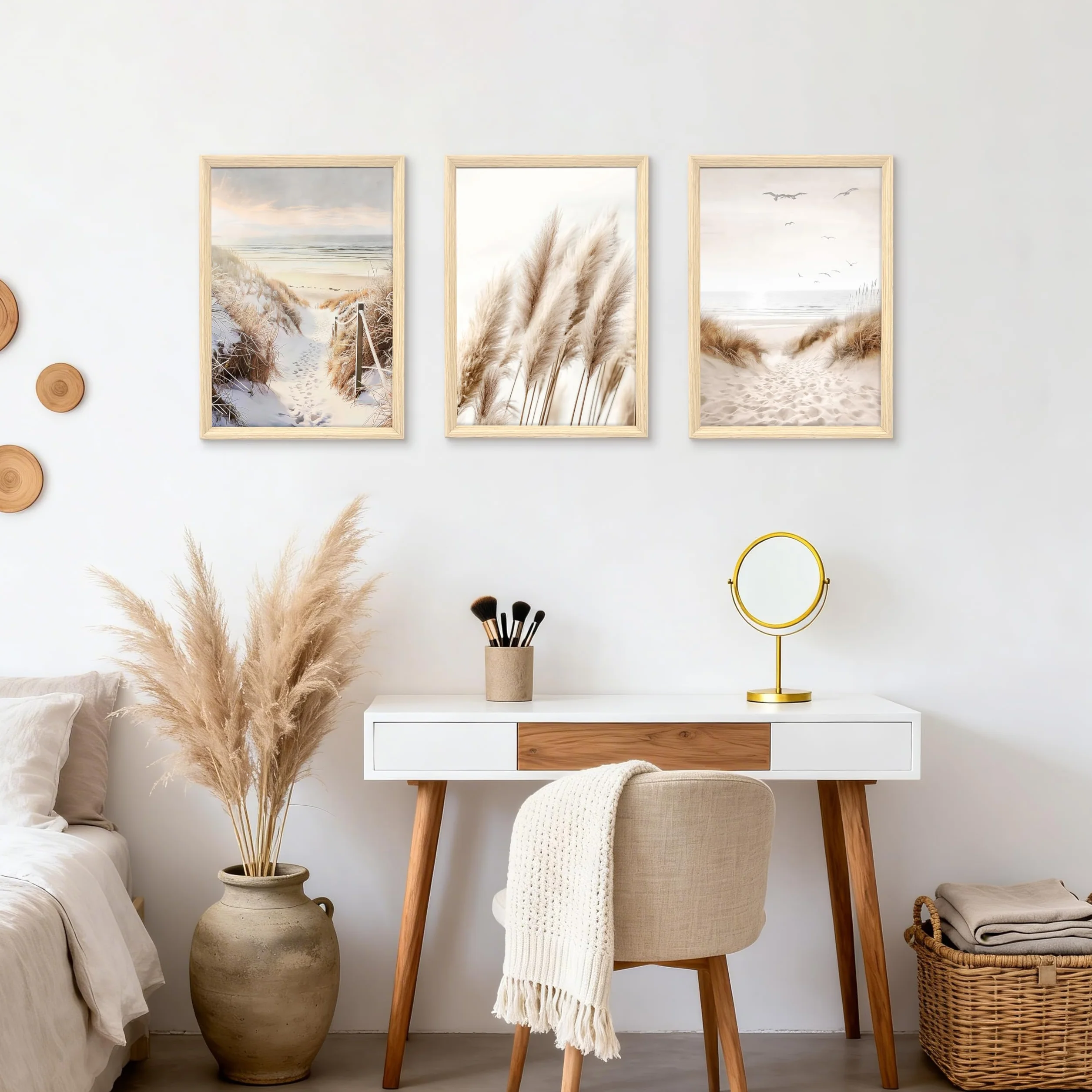 Obraz na płótnie z ramą 40x60 cm Boho Trawa Pampasowa Plaża Bałtycki Krajobraz Morski Dekoracja Ścienna