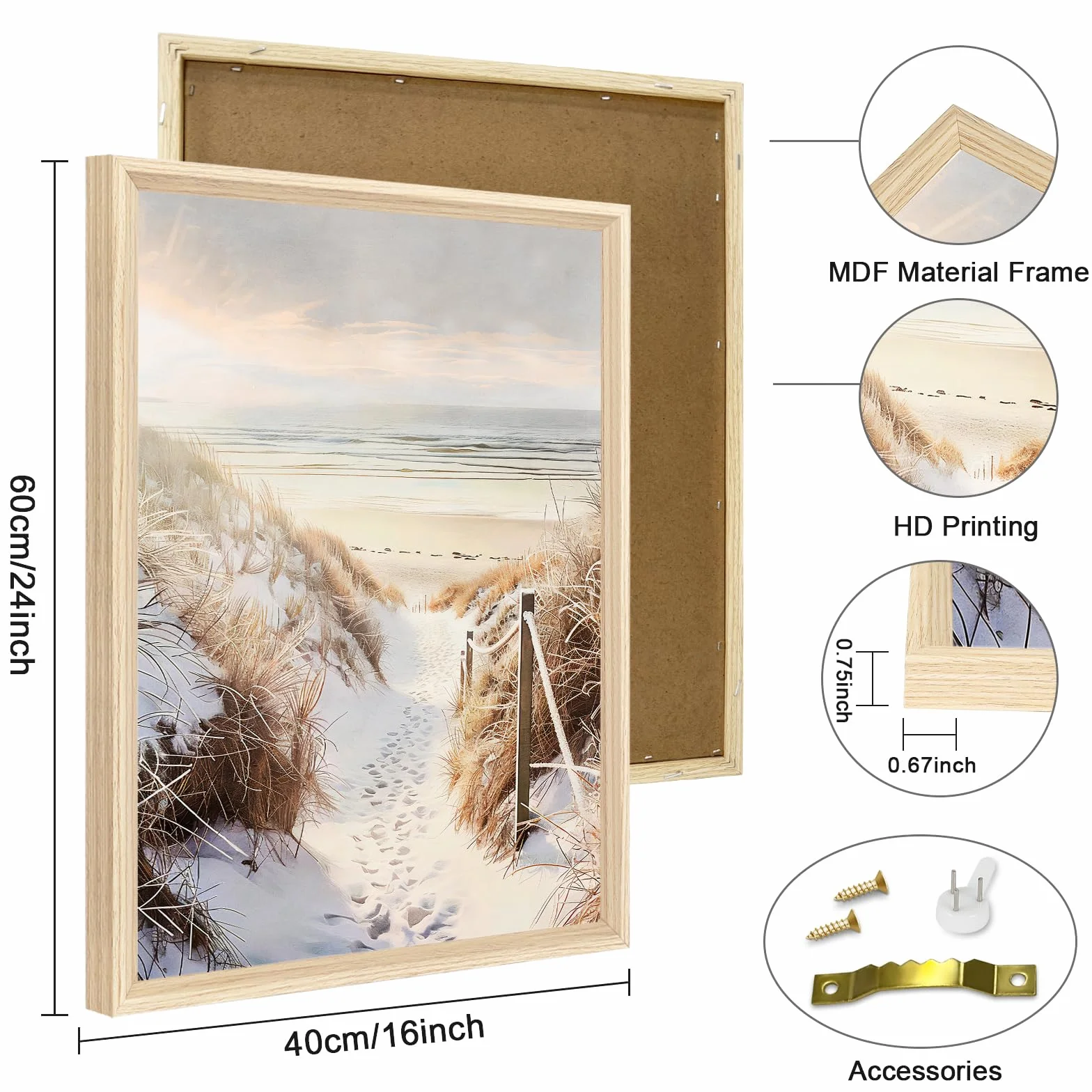 Obraz na płótnie z ramą 40x60 cm Boho Trawa Pampasowa Plaża Bałtycki Krajobraz Morski Dekoracja Ścienna