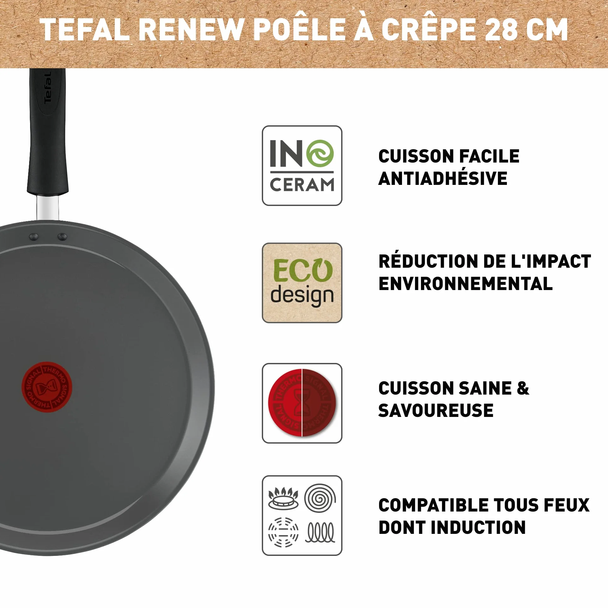 TEFAL Patelnia Naleśnikowa 28 cm Indukcyjna Ceramiczna Thermo-Signal Renew