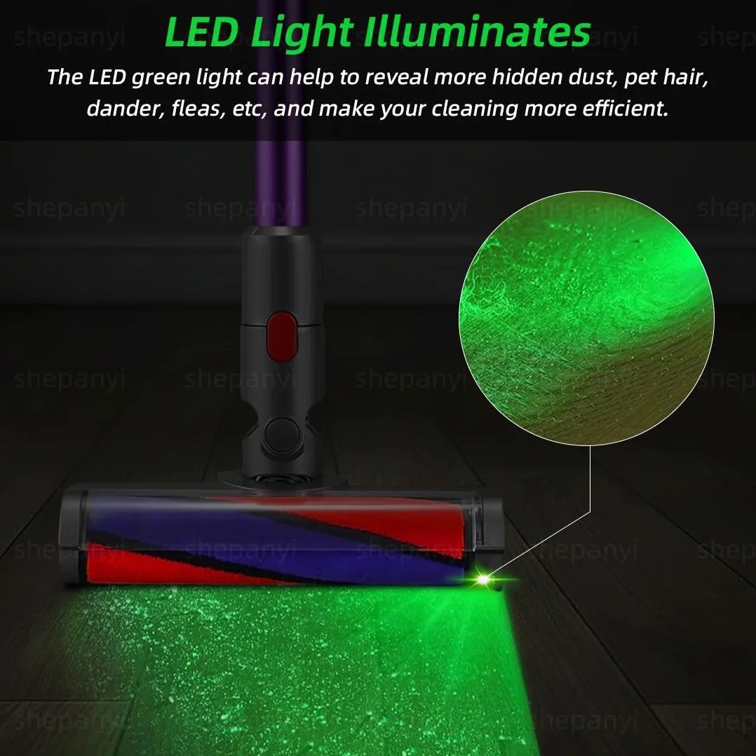 Miękka szczotka do podłóg z oświetleniem LED, głowica szczotki kompatybilna z odkurzaczem Dyson V7/V8/V10/V11/V15, do delikatnego czyszczenia wszystkich twardych podłóg.