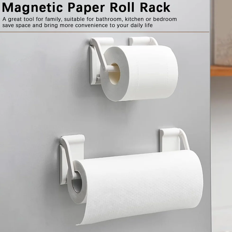 Magnetyczny uchwyt na rolkę na lodówkę, ścienny uchwyt na papier Scottex, bez wiercenia, regulowany magnetyczny uchwyt na papier toaletowy do łazienki, kuchni lub sypialni, biały