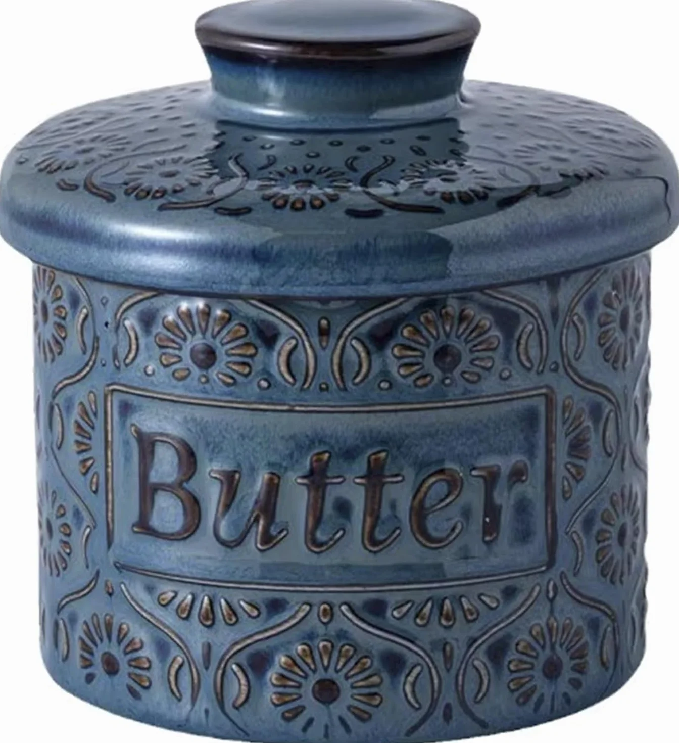 Naczynie na masło, Ceramic Butter Dish With Lid, French Vintage Pottery Crock for Spreadable Keeper