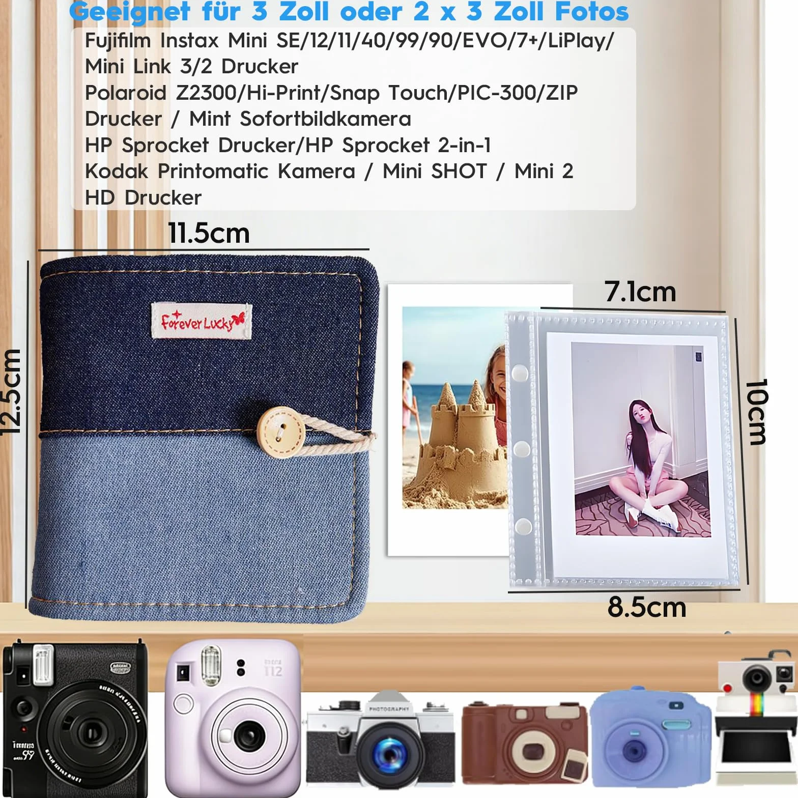 40 kieszeni, mini album na zdjęcia do filmów 3 x 3", mały album na zdjęcia, album do wkładania, kompatybilny z Fujifilm Instax Mini / Polaroid Z2300 (niebieski)