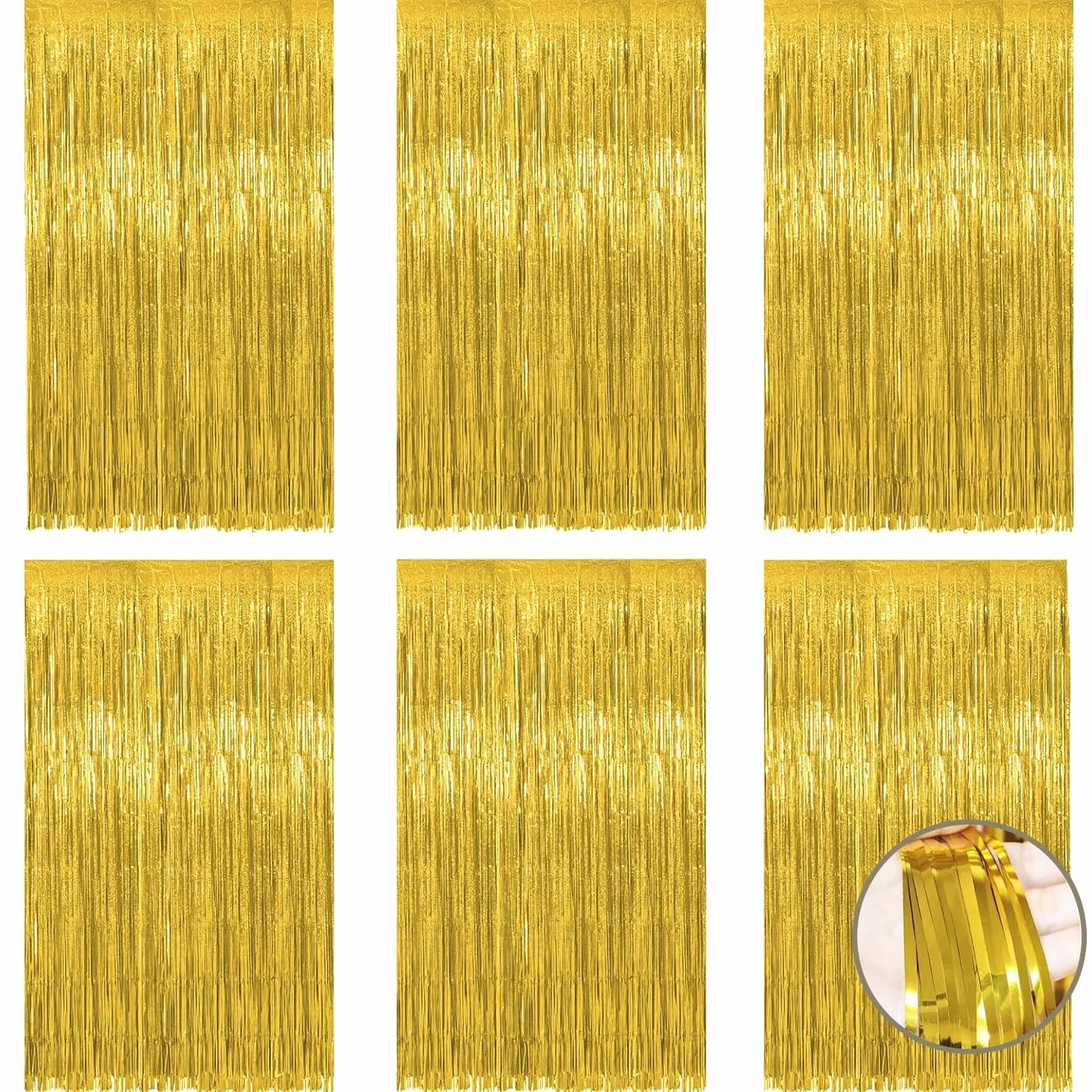 6 sztuk złotych zasłon lametowych, brokatowe zasłony na imprezę (1 m x 2 m), foliowe frędzle, tło na imprezę, dekoracja urodzinowa, wesele, festiwale, dekoracja sceniczna