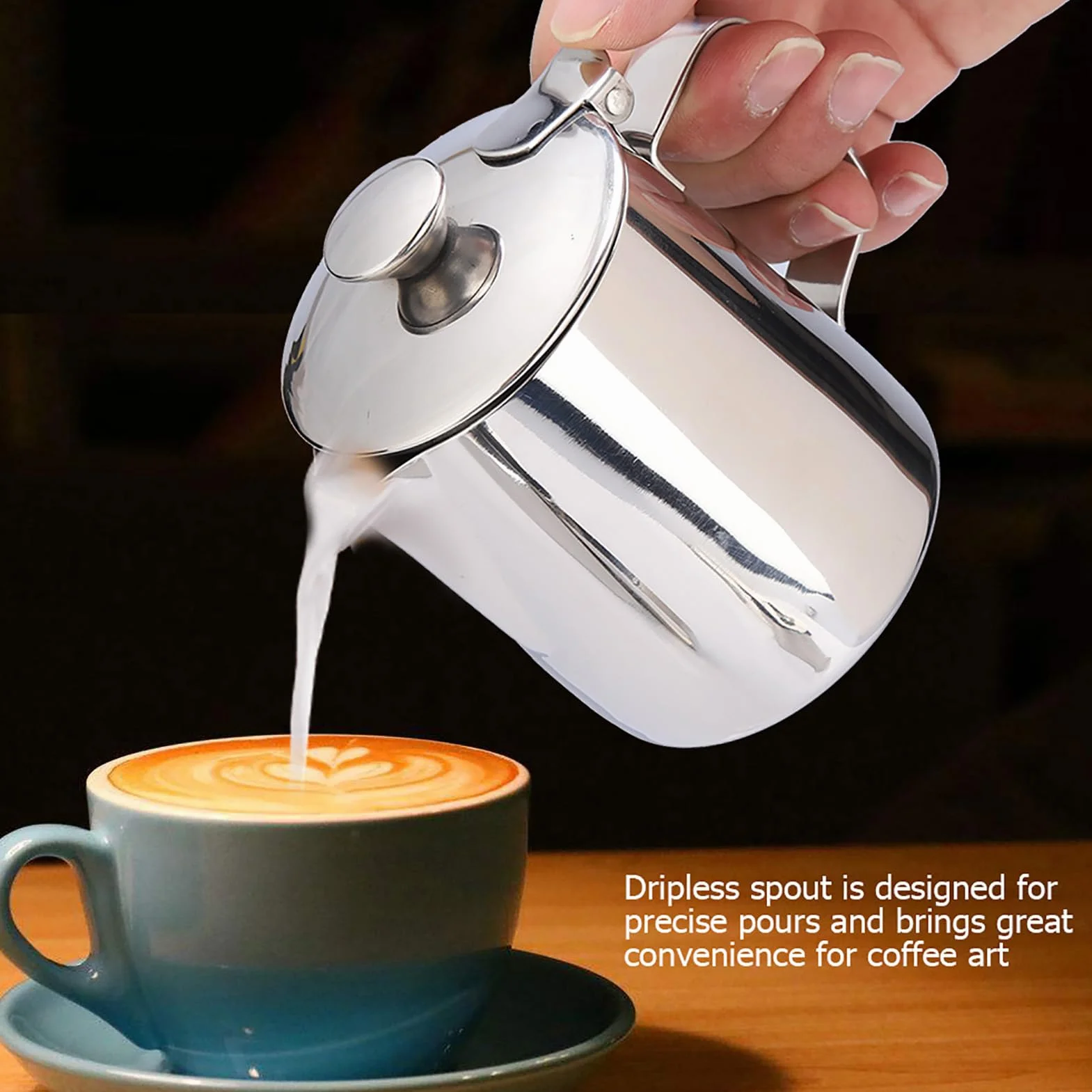 Dzbanek do Spieniania Mleka ze Stali Nierdzewnej 350ml Bez Kroplówki do Kawy Cappuccino Latte