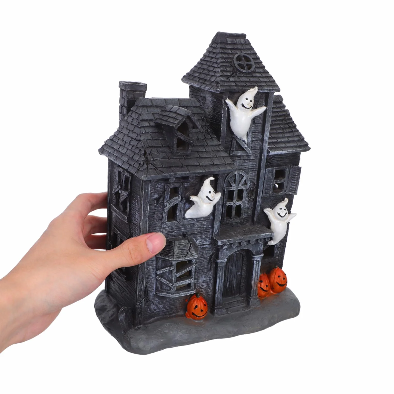 iplusmile LED Świecąca Figurka Strasznego Domu Strachów Dekoracja Stołowa z Żywicy Halloween Świetlna Ozdoba Przyjęcie i Dekorację Wioski Duchów