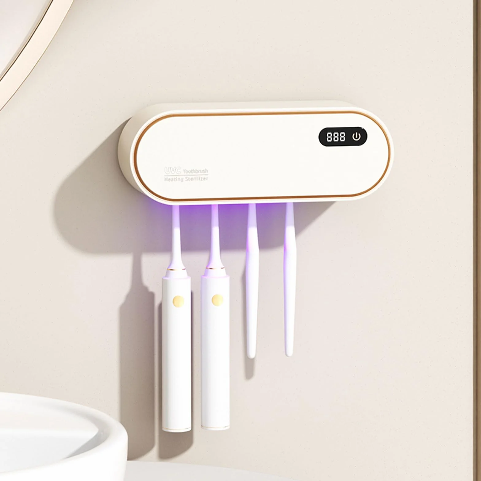 mumisuto UV Sanitizer uchwyt na szczoteczki do zębów, ścienny, bez wiercenia, z funkcją suszenia i timera, 1800 mAh, z możliwością ponownego ładowania, 4 otwory, akcesoria łazienkowe dla dzieci i