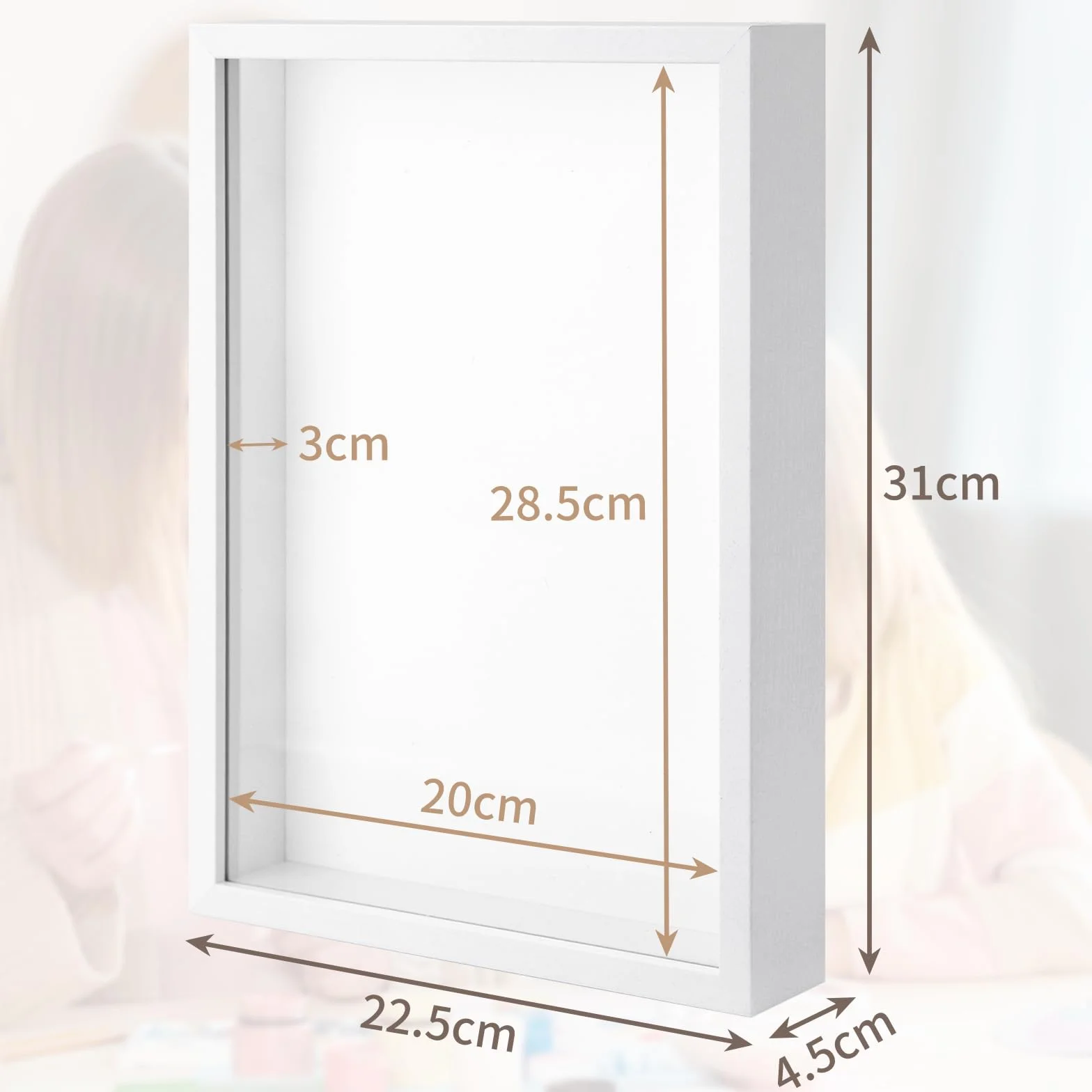 WISYOK Ramka 3D A4 Głęboka 3 cm Pudełko na Zdjęcia 31 x 22,5 x 4,5 cm Biała