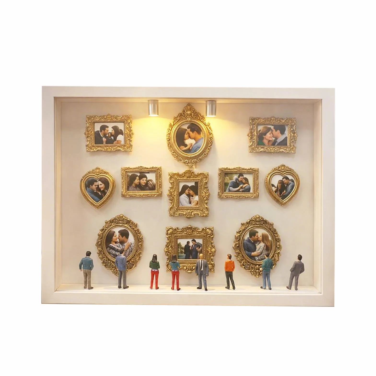 Mini ramka na zdjęcia, ramka pudełkowa z sylwetką, 31,4 x 22,7 cm, ekspozycja muzealna z elementem z żywicy, ramki dekoracyjne z naturalnego drewna, uchwyt na zdjęcia ze stylowym wzorem, etui na