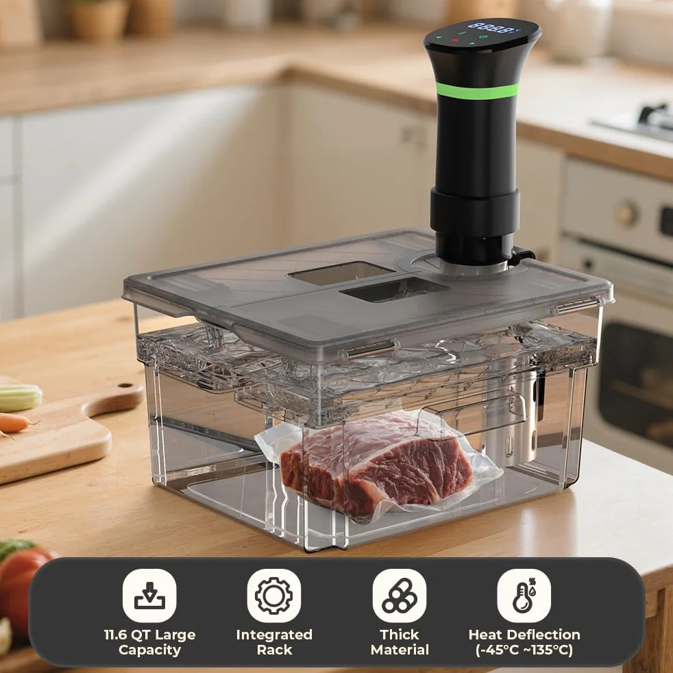 Sous Vide pojemnik z pokrywką i wbudowanym rusztem, 11 L, szary, wzornictwo z podwójnymi drzwiami, garnek Sous Vide, do większości gotowania Sous Vide