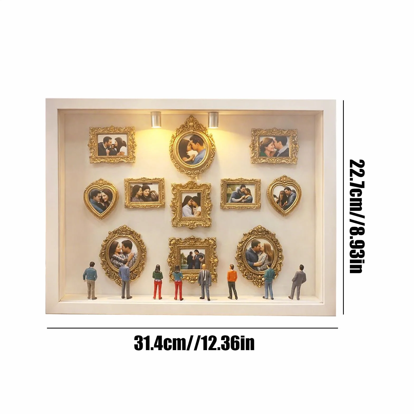 Mini ramka na zdjęcia, ramka pudełkowa z sylwetką, 31,4 x 22,7 cm, ekspozycja muzealna z elementem z żywicy, ramki dekoracyjne z naturalnego drewna, uchwyt na zdjęcia ze stylowym wzorem, etui na