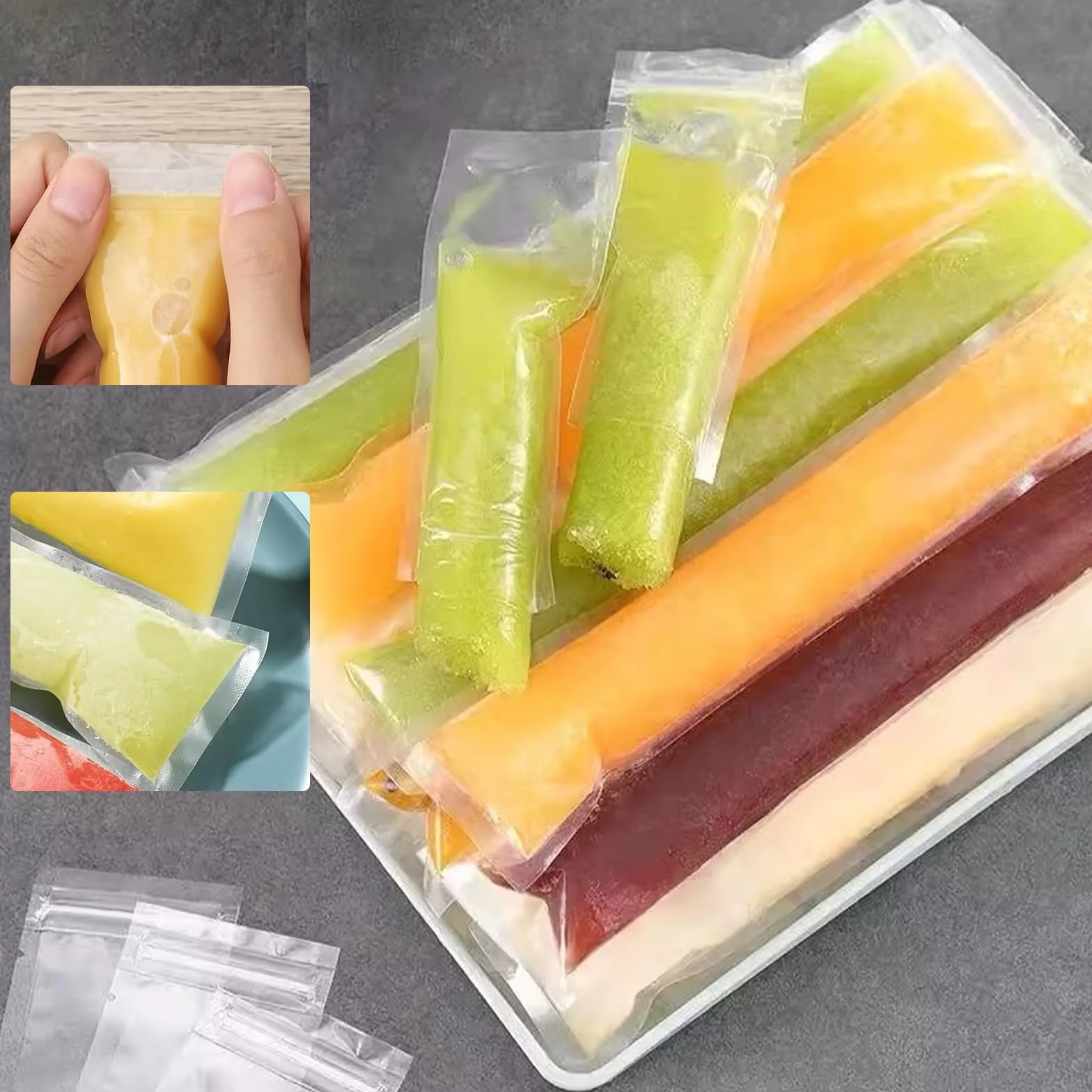CHENYU 150 sztuk woreczki na lody wodne Woreczki na lody wodne wielokrotnego użytku, bez BPA, 5,5x28 cm z lejkiem, domowe DIY lody na patyku, soki, jogurt, koktajle, formy do lodów na patyku