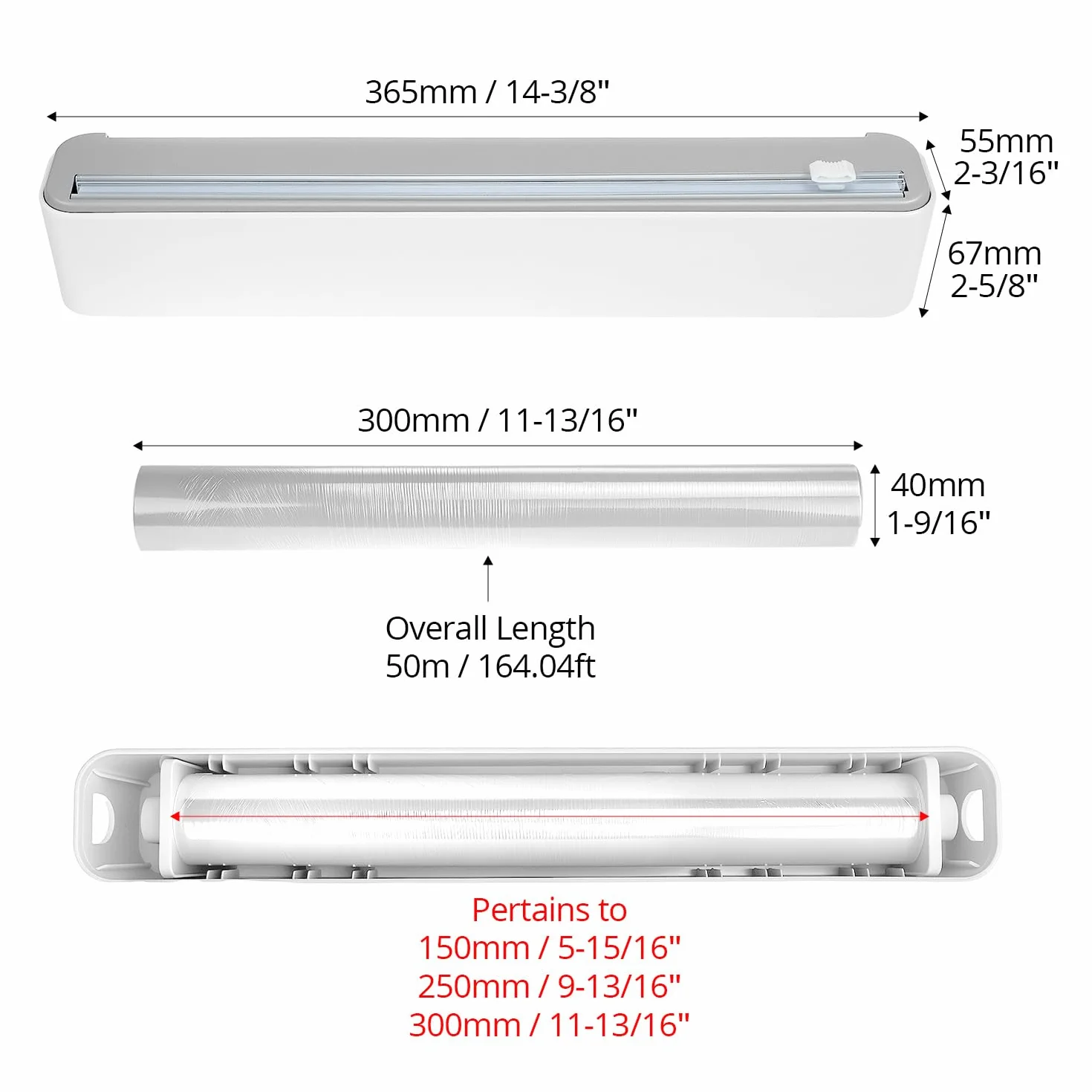 QWORK® Magnetyczny dozownik folii spożywczej, dozownik folii z funkcją cięcia, do montażu na ścianie, z folią spożywczą 50 m