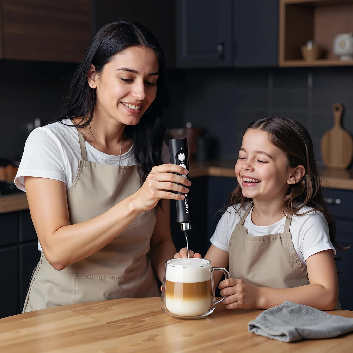 FoodVille MF02 spieniacz do mleka z trzepaczką ze stali nierdzewnej do cappuccino, latte, kuloodpornej kawy, diety keto, białka w proszku, matcha