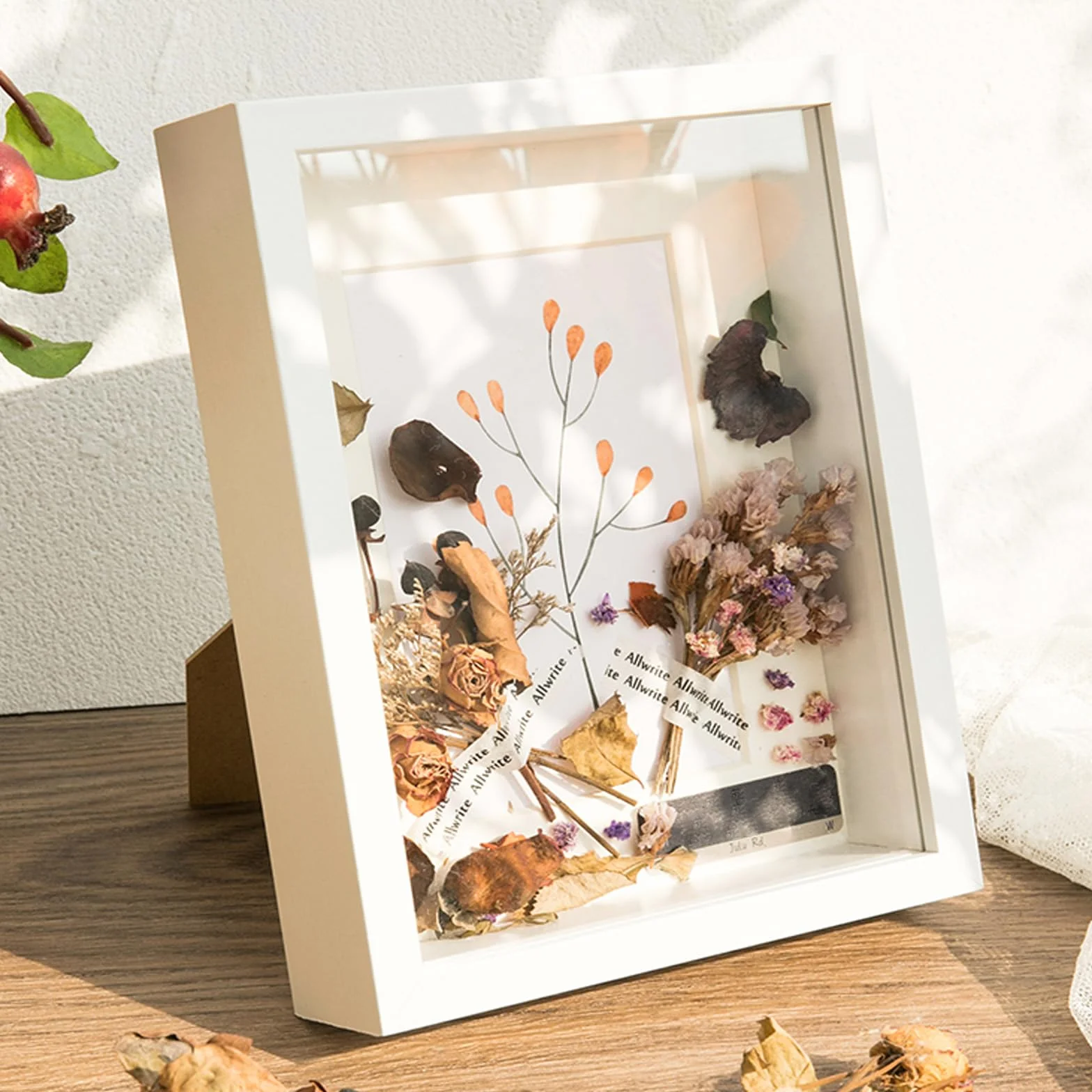 Głęboka ramka na zdjęcia do wypełnienia, 22,5 x 22,5 cm, ramka 3D, ramka na zdjęcia, kolaż, bukiet panny młodej, dekoracja ścienna - biała
