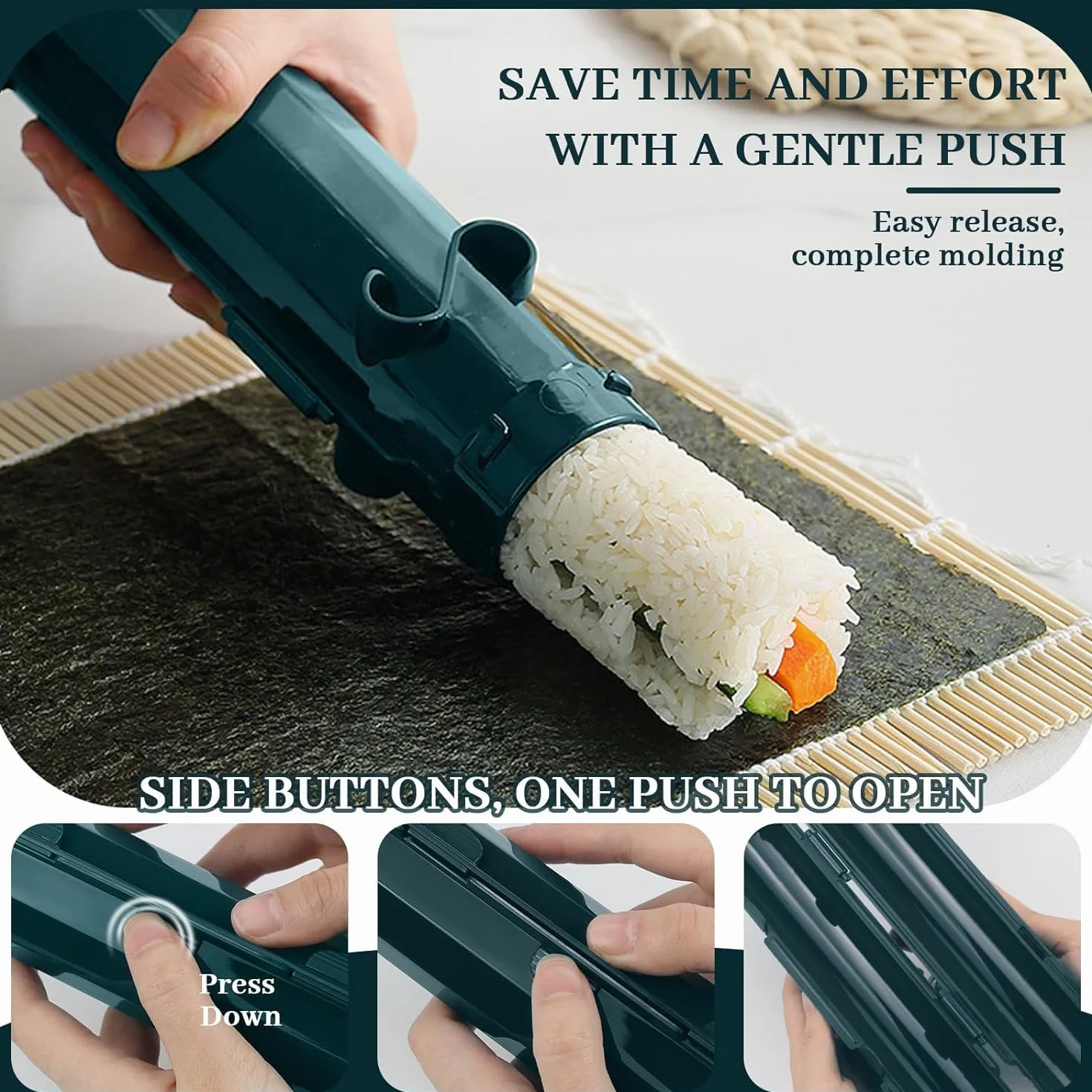 CHRI Bazooka zestaw do sushi, zestaw do sushi do samodzielnego wykonania, wałek do sushi, bazooka i mata bambusowa dla początkujących (pomarańczowa)