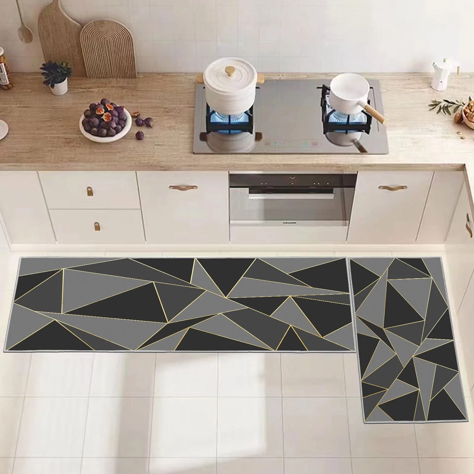 Maty kuchenne, antypoślizgowe, zmywalne, dywaniki kuchenne, wycieraczka, dywan, mata podłogowa, 2 sztuki, maty kuchenne do dekoracji wnętrz (geometria A, 40 x 60 + 40 x 120 cm)