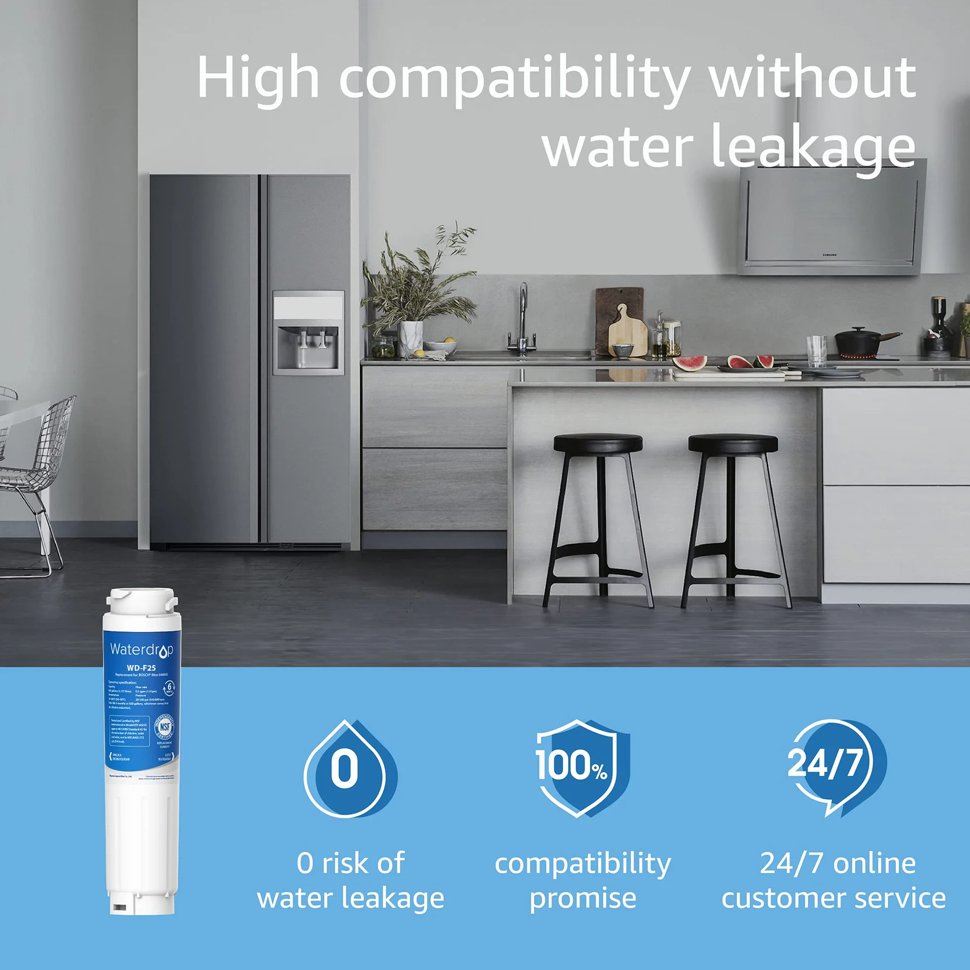 Waterdrop 644845 Filtr do Wody do Lodówki Kompatybilny z Bosch Ultra Clarity Siemens Neff Miele