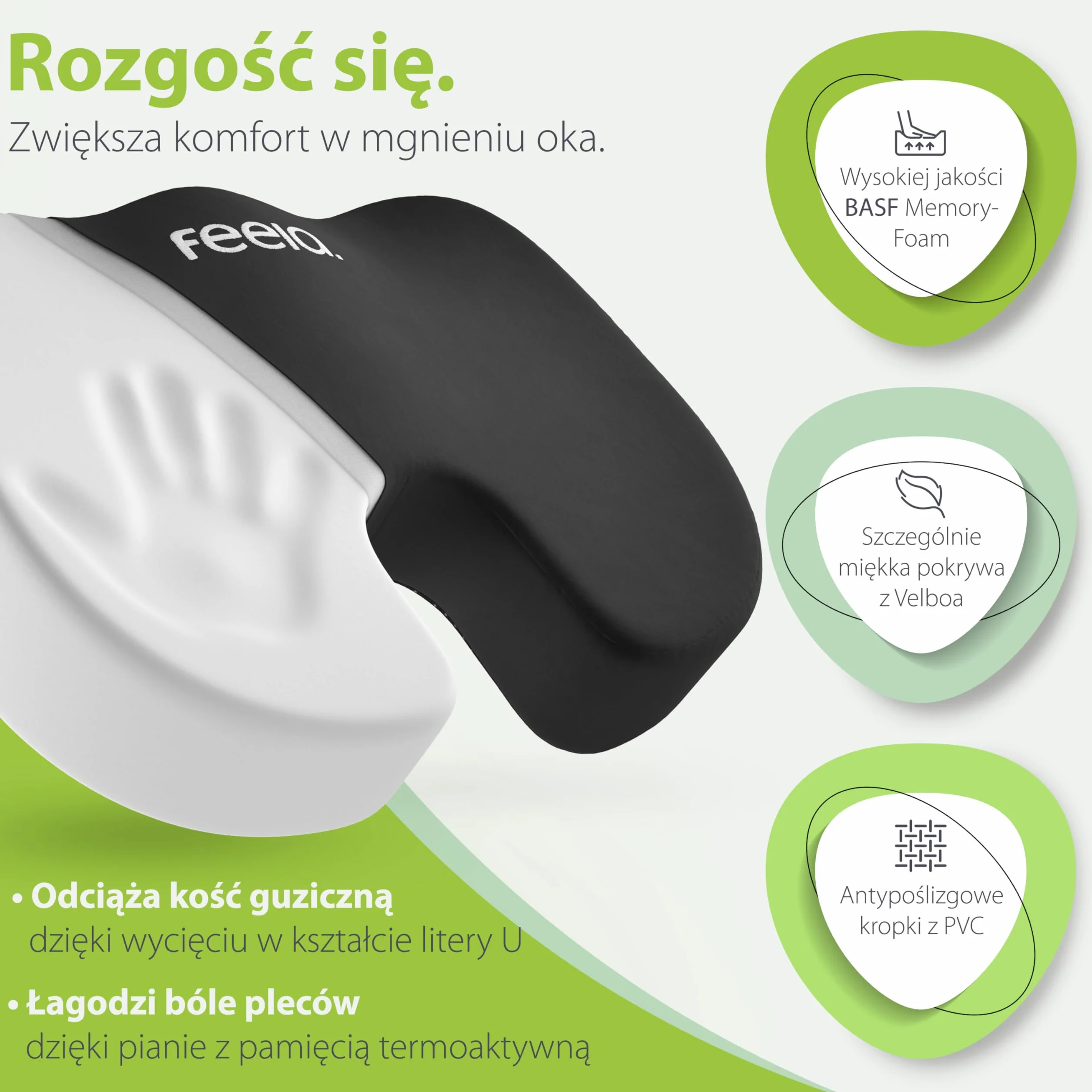 feela.® ortopedyczna poduszka do siedzenia premium (3 stopnie twardości) – ergonomiczna poduszka na krzesło biurowe i inne, zmniejsza ból, poprawia komfort siedzenia, wspomaga ukrwienie oraz odciąża kość ogonową (twardość: medium)