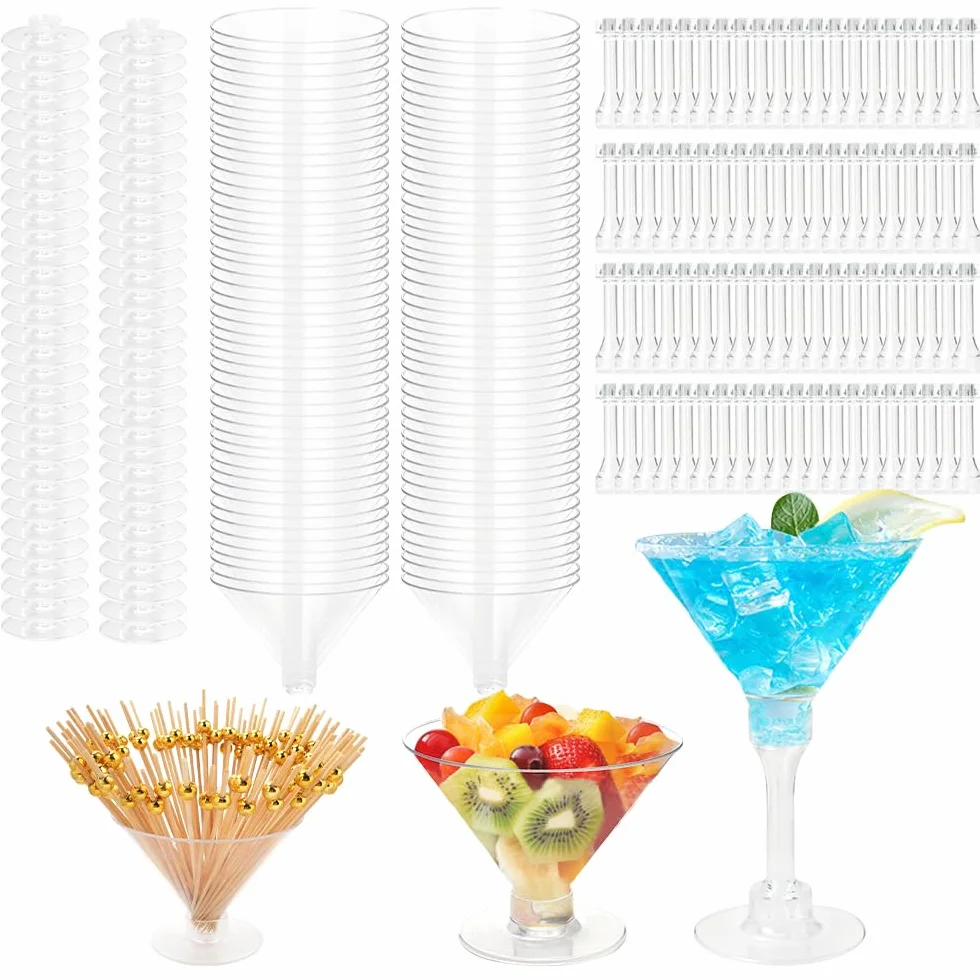 RETON 100 szt. plastikowych kieliszków do Martini 140 ml wielokrotnego użytku zestaw kieliszków koktajlowych