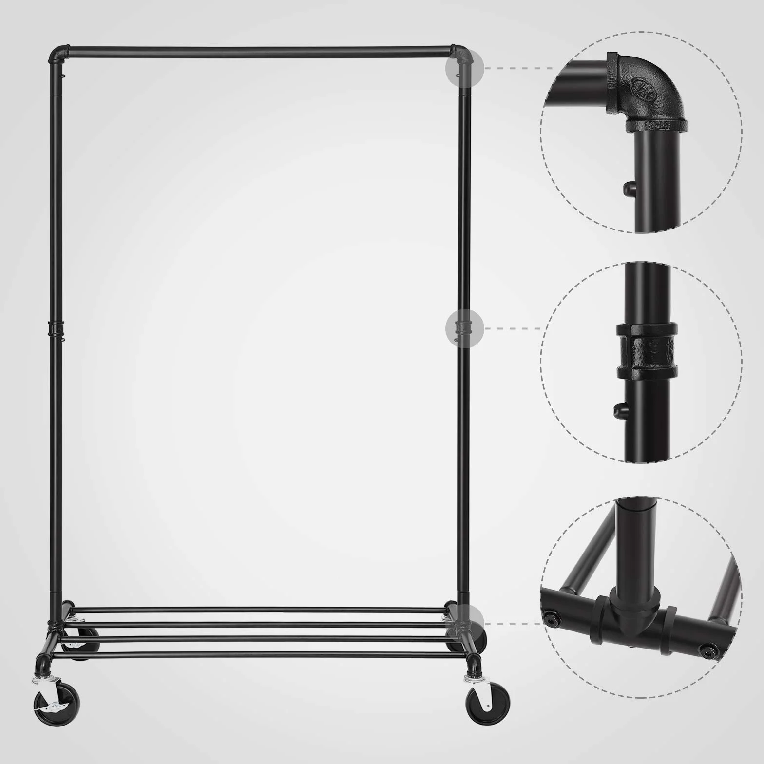 SONGMICS HSR61BK metalowy wieszak na ubrania na kółkach 90 kg czarny