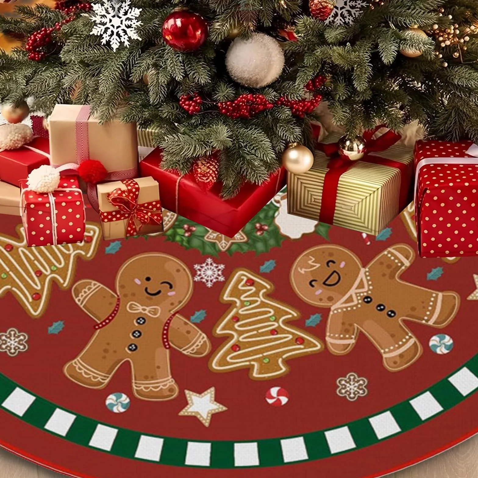 Spódnica pod choinkę Piernikowy Ludzik, 90cm Duża Spódnica pod Choinkę Xmas, Urocza Mata pod Choinkę Xmas, Spódnice pod Choinkę Xmas, Pokrywa Podstawy Choinki Xmas, Maty Choinkowe na Nowy Rok