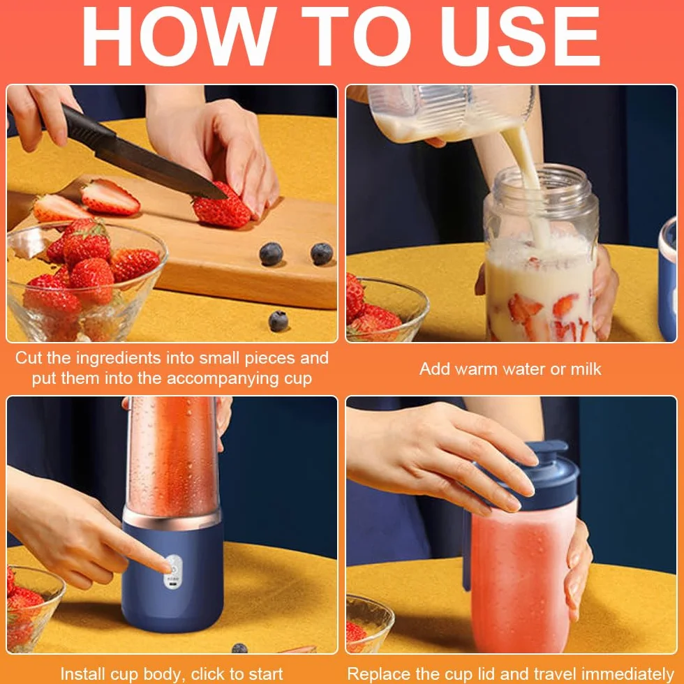Przenośny blender 400 ml, przenośny mikser do smoothie Maker z 6 ostrzami, przenośny blender do smoothie Maker z kubkami, szczotką, mini mikserem na wynos do przygotowywania koktajli mlecznych