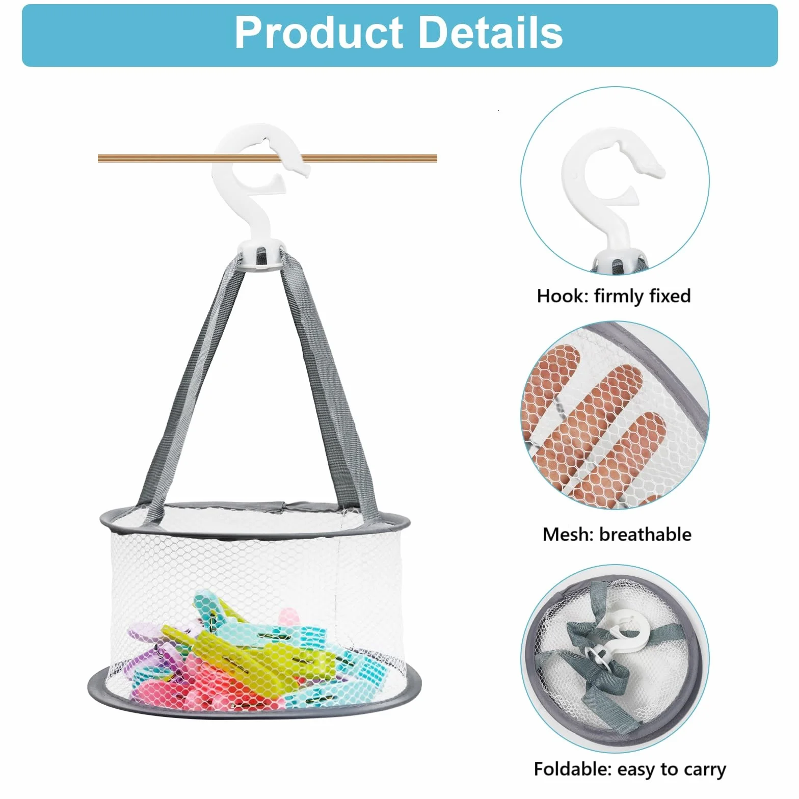 Realjoy 48 sztuk spinaczy do bielizny z koszem, kolorowe, antypoślizgowe klamerki do ubrań