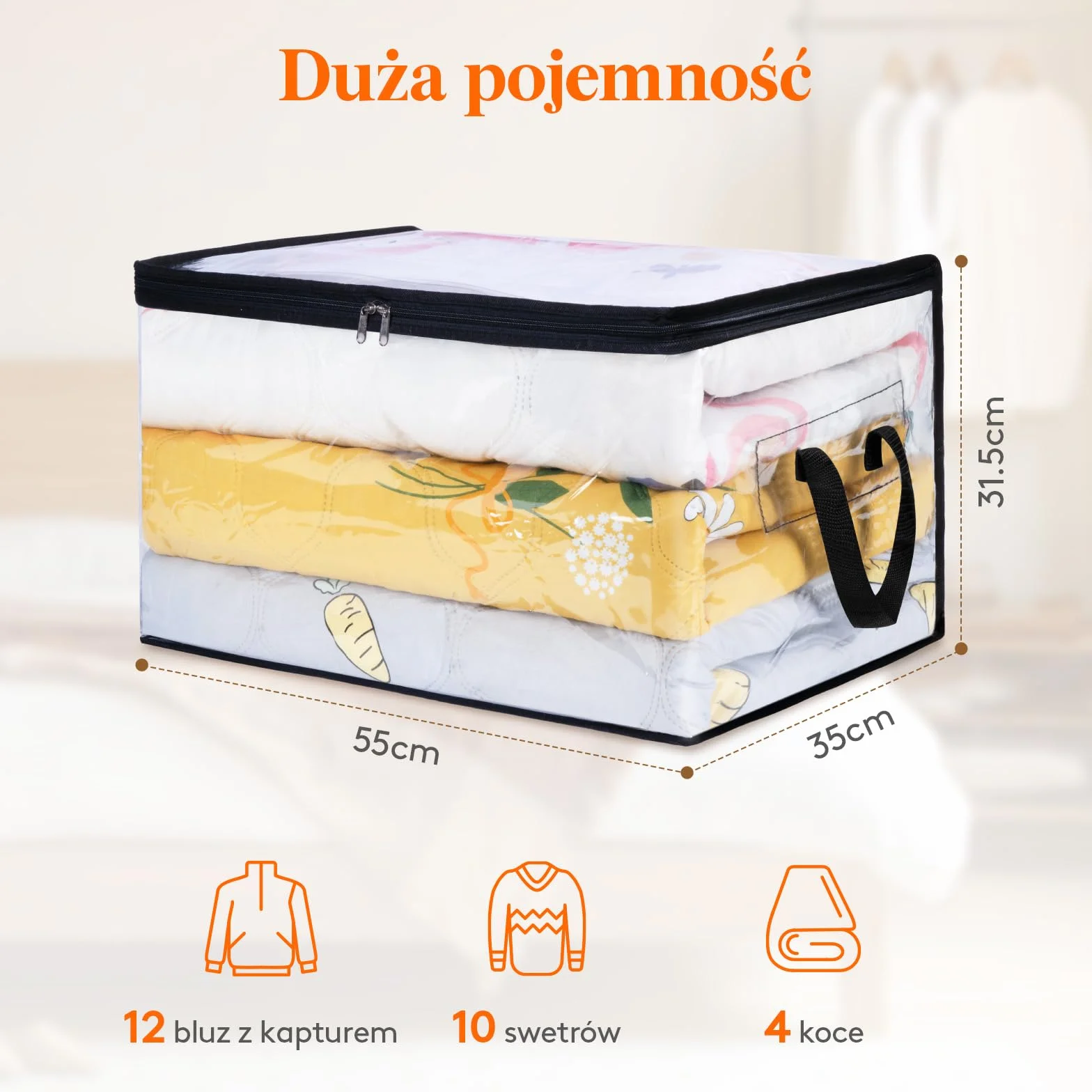 Lifewit Zestaw 6 przezroczystych toreb do przechowywania 60 l PVC składane
