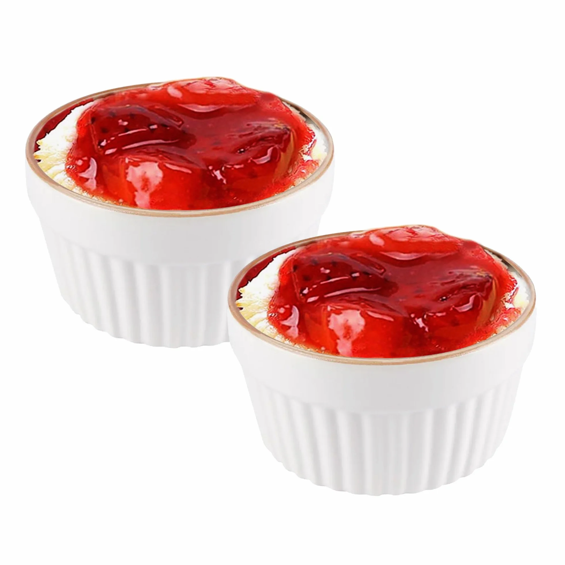 Ramekins Ceramiczny porcelanowy suflet, Crème Brulee, małe naczynia do pieczenia w piekarniku, miski do dipów, sosów, kremu, puddingów, przekąsek, biały, 200 ml, 9 x 5 cm, 2 szt
